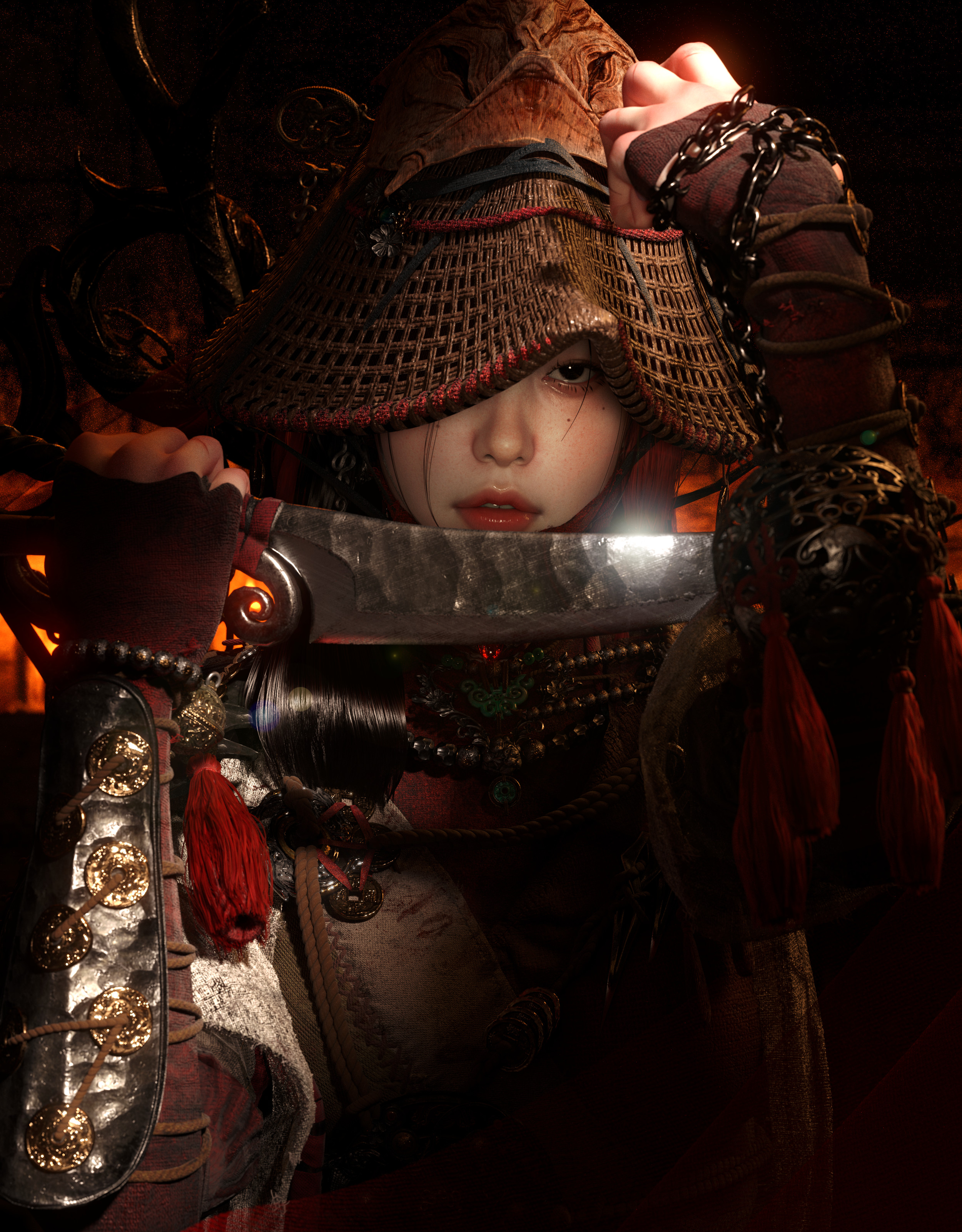 Warrior Woman with Sword and Ornate Armor HD Wallpaper
