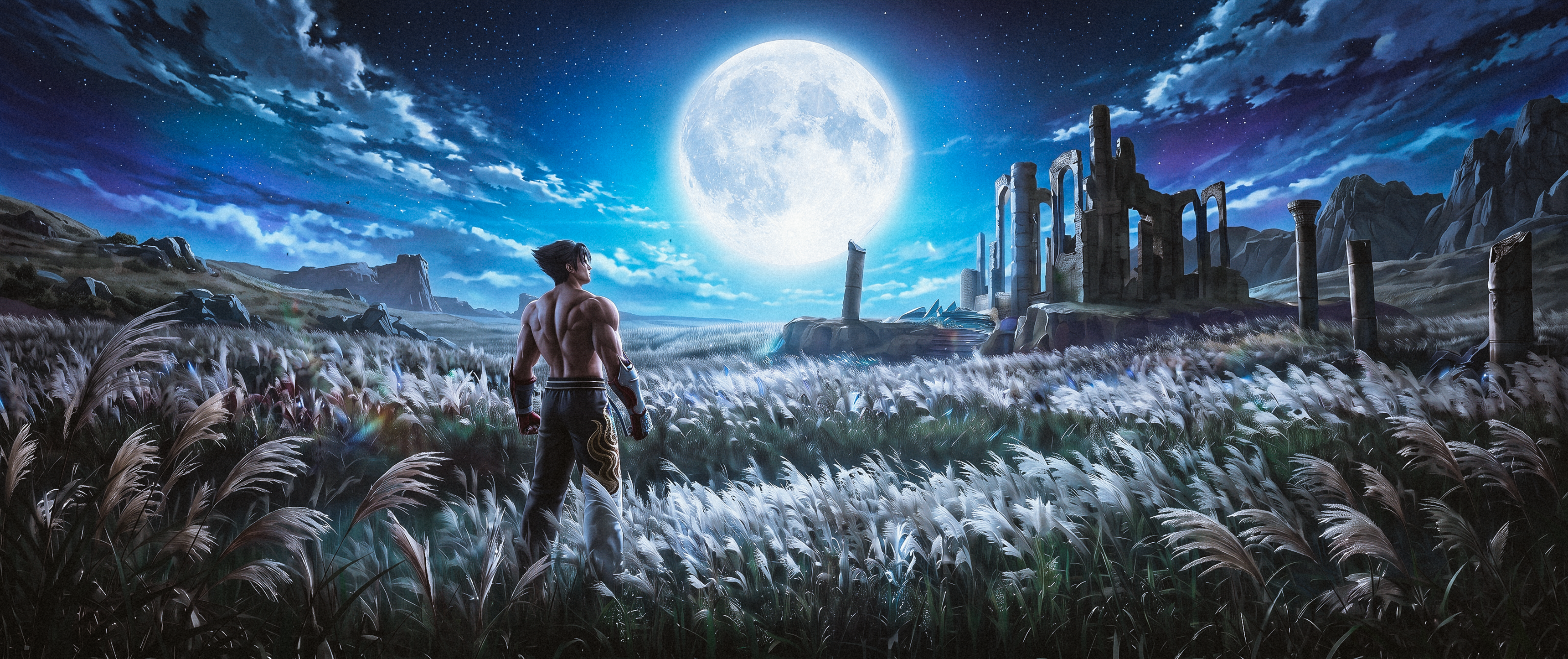 Jin Kazama under the full moon in Tekken HD Wallpaper