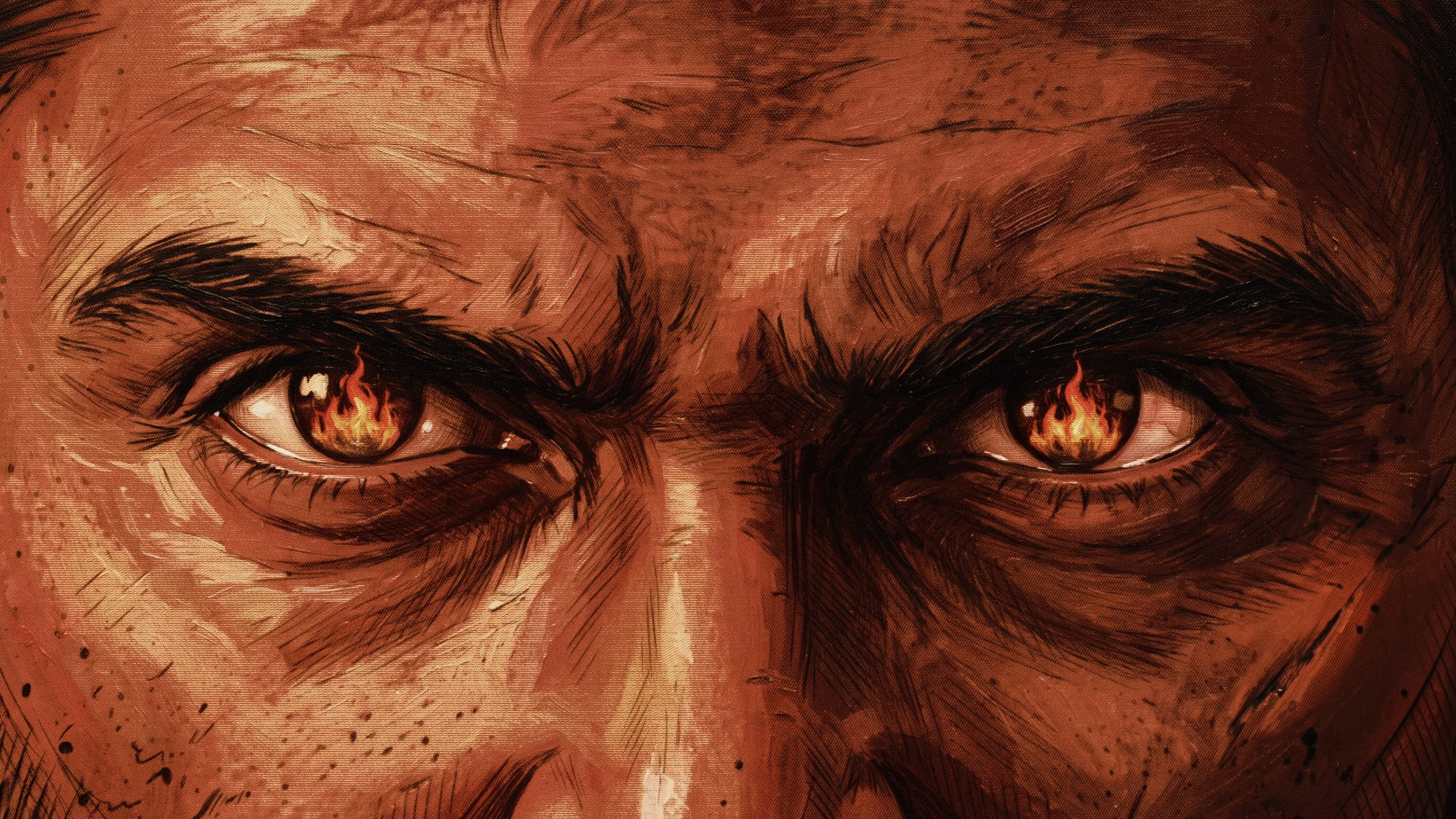 Close-up of a man's eyes with fire HD Wallpaper