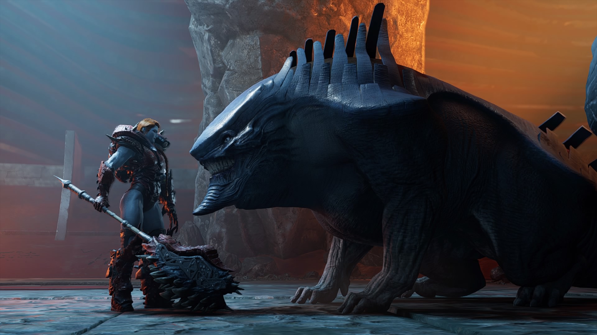 Fantasy Warrior and Monster Confrontation HD Wallpaper