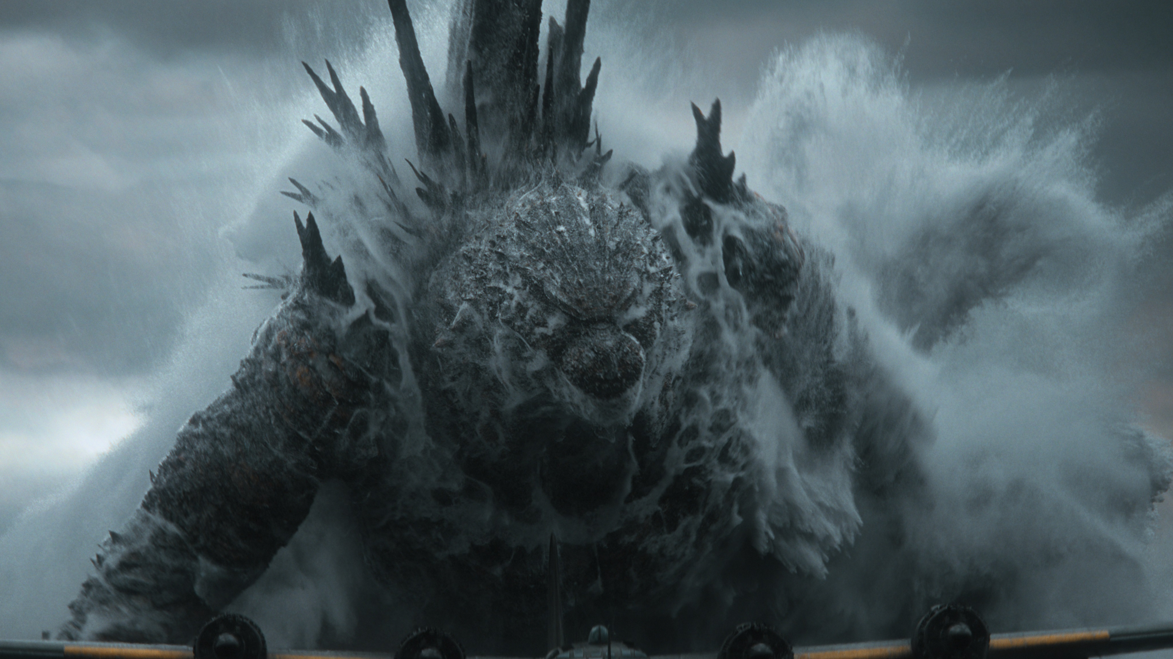 Godzilla emerges from stormy waters HD Wallpaper