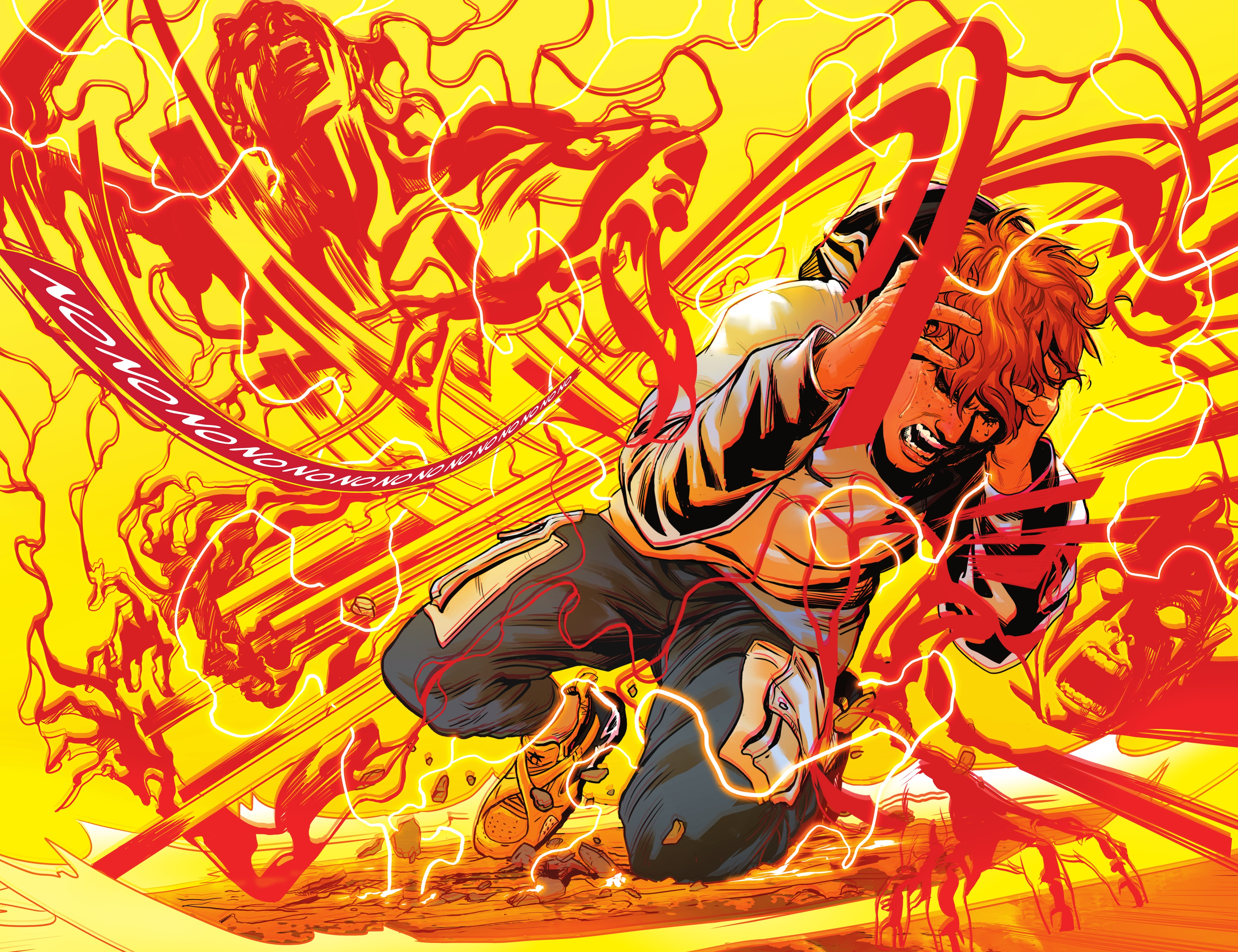 Young man overwhelmed by red energy and screaming HD Wallpaper