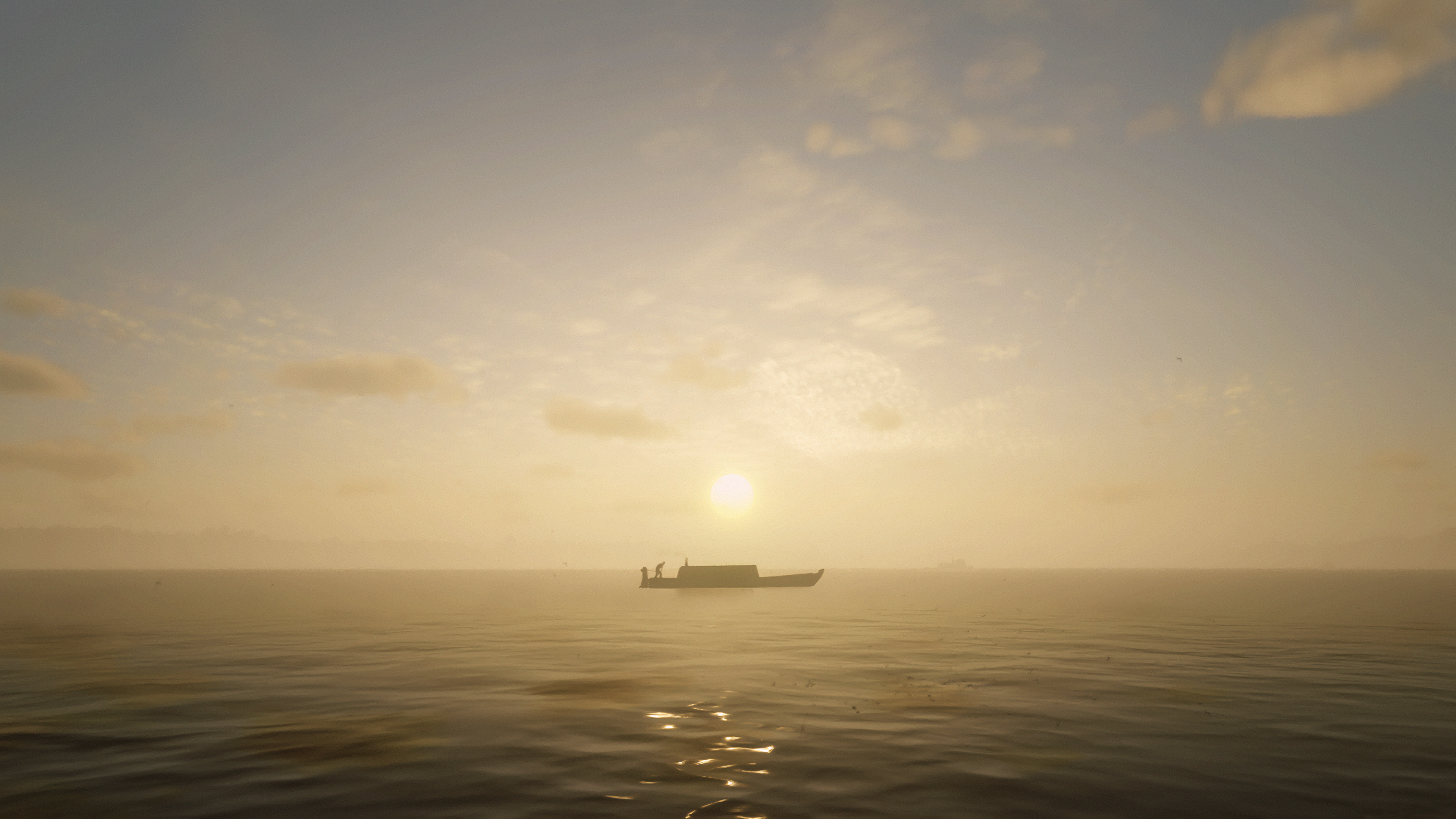 Boat on the water at sunrise HD Wallpaper