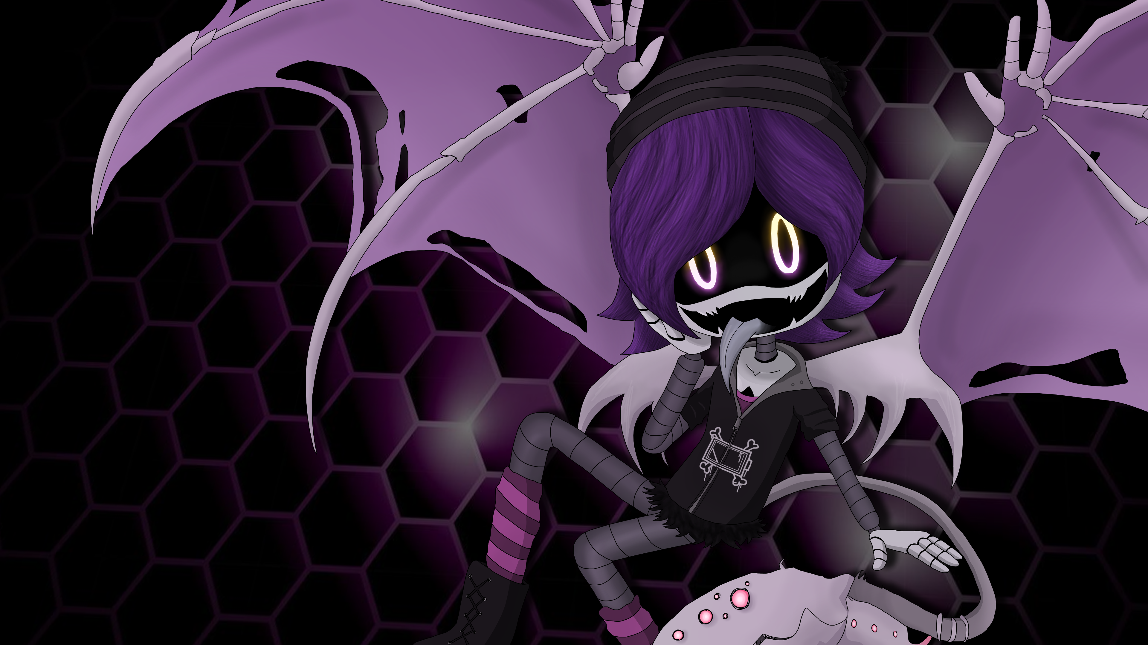 N from Murder Drones with purple wings and hair HD Wallpaper