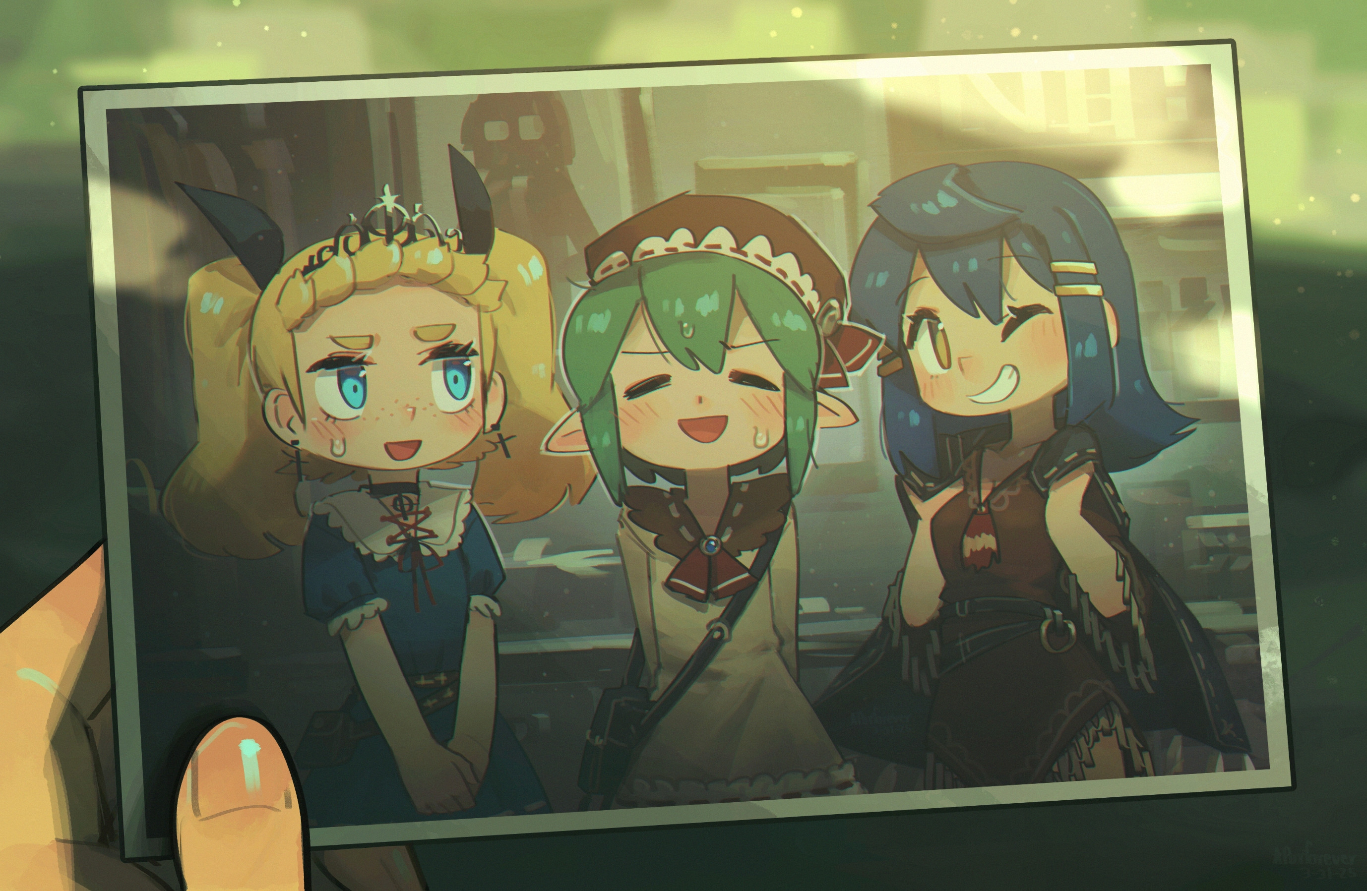 Three anime girls posing for a photo HD Wallpaper