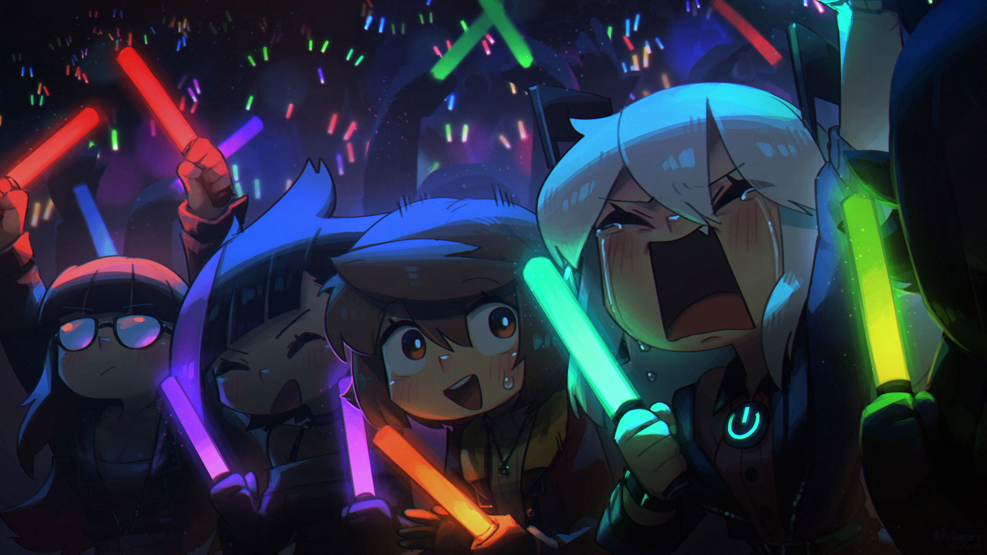 Characters with glow sticks at a concert HD Wallpaper