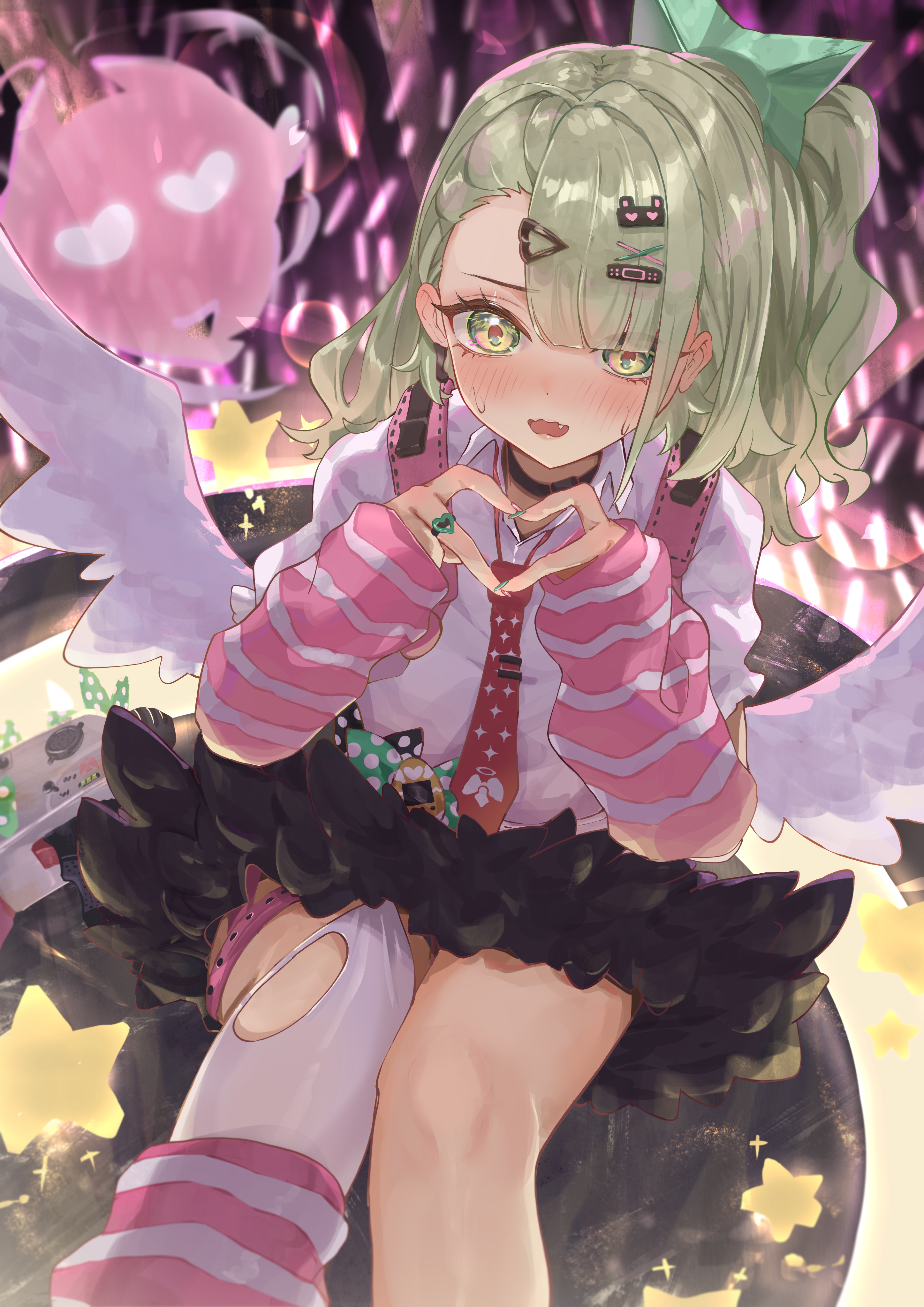 Anime girl with wings making heart shape HD Wallpaper