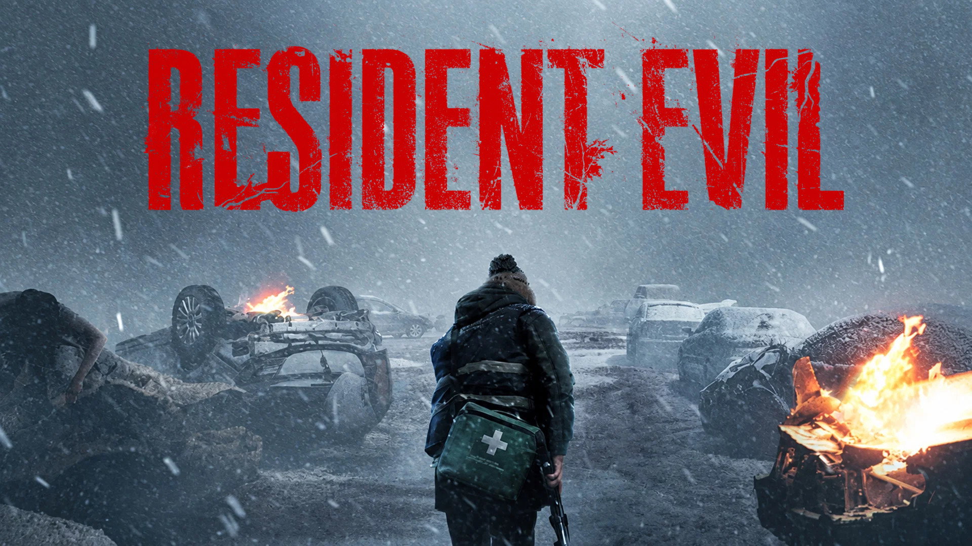 Resident Evil movie poster with a person in a snowy landscape HD Wallpaper