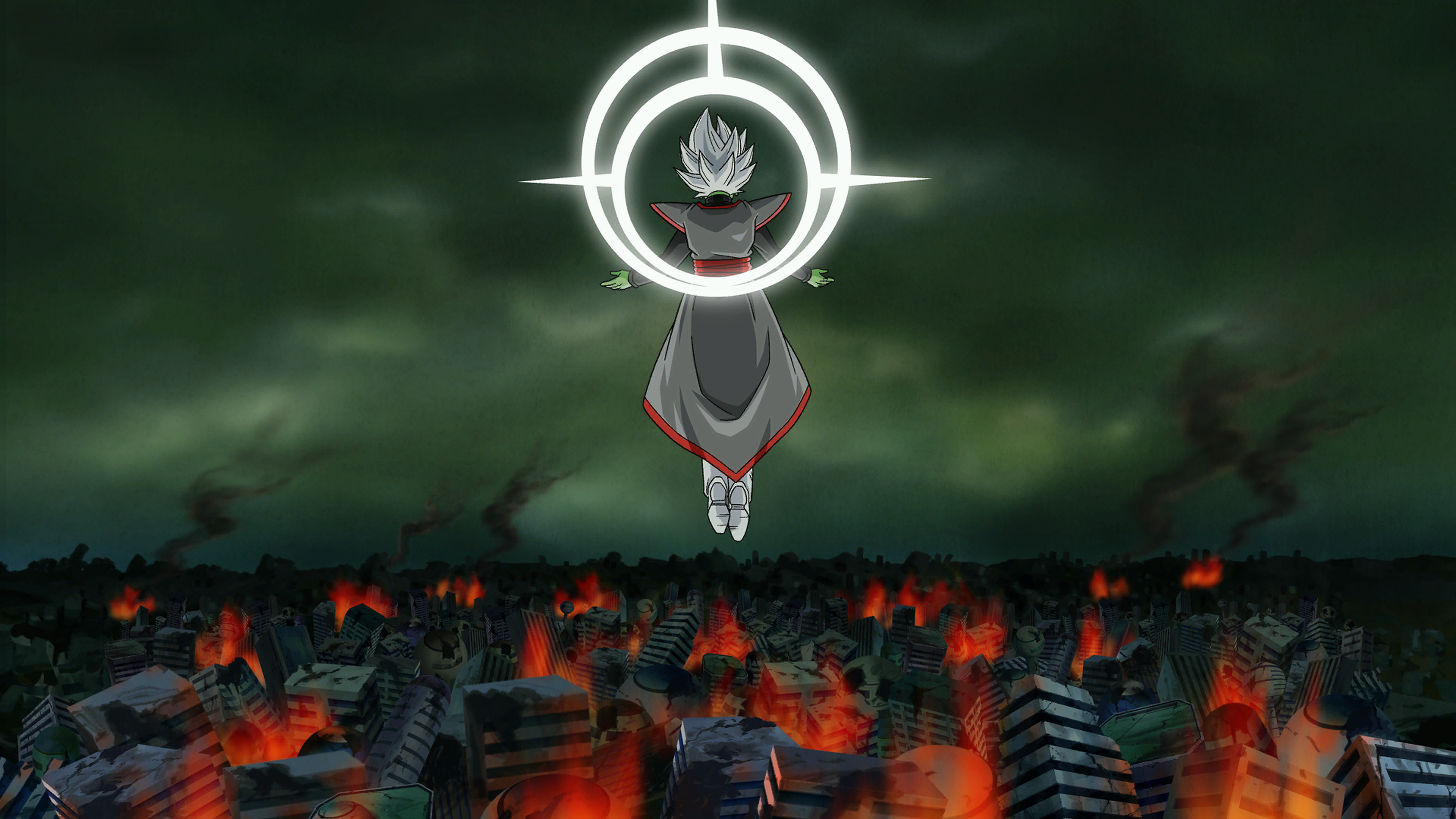 Goku Black with halo over destroyed city HD Wallpaper