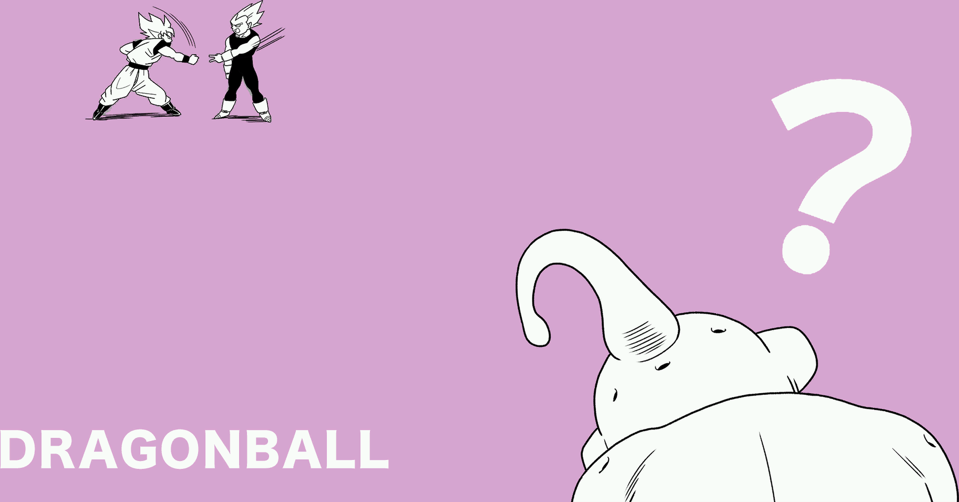 Dragon Ball Z characters and Majin Buu with a question mark HD Wallpaper