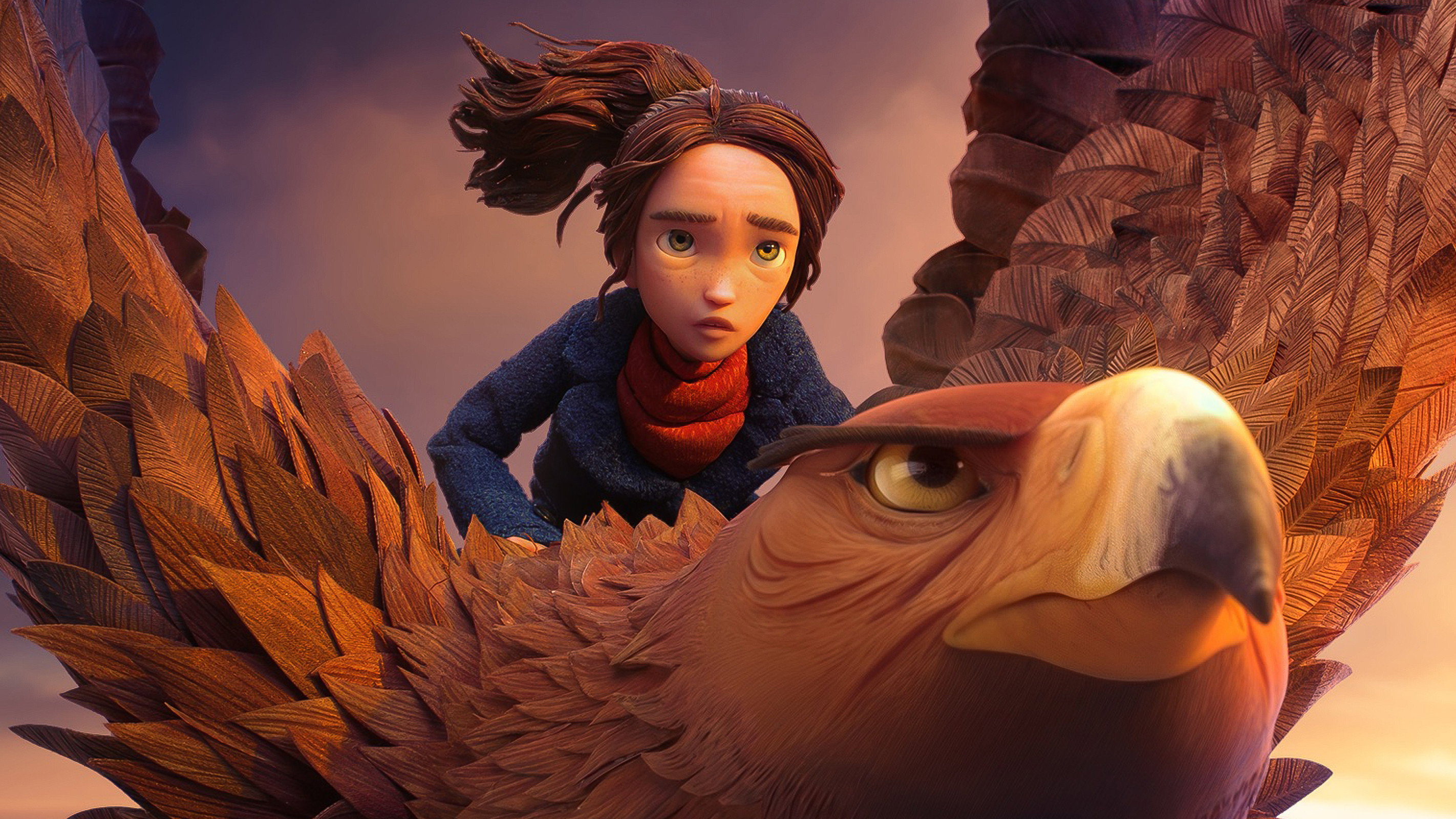 Girl riding a giant eagle in Wildwood HD Wallpaper