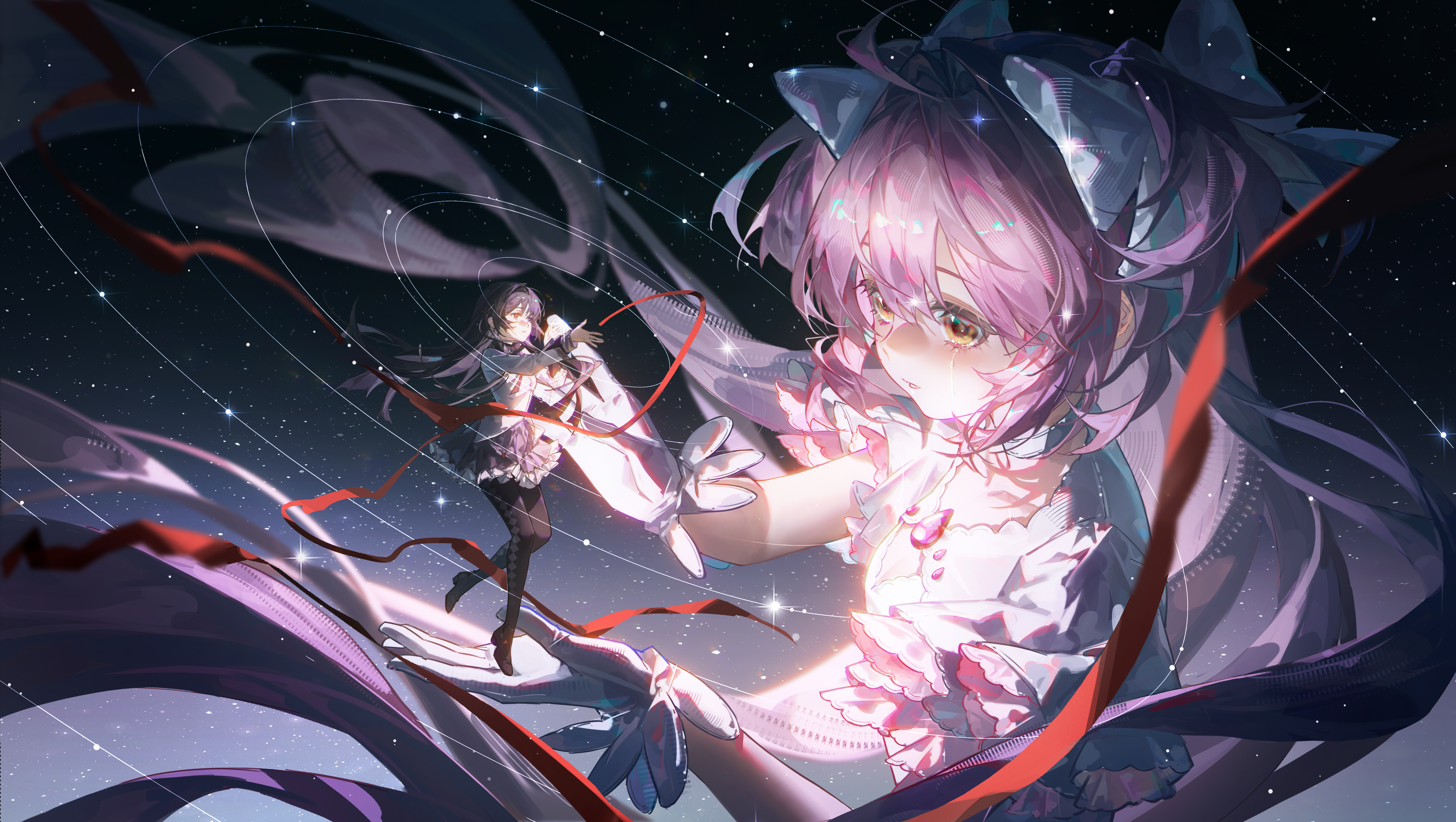 Madoka Kaname and Homura Akemi in space HD Wallpaper