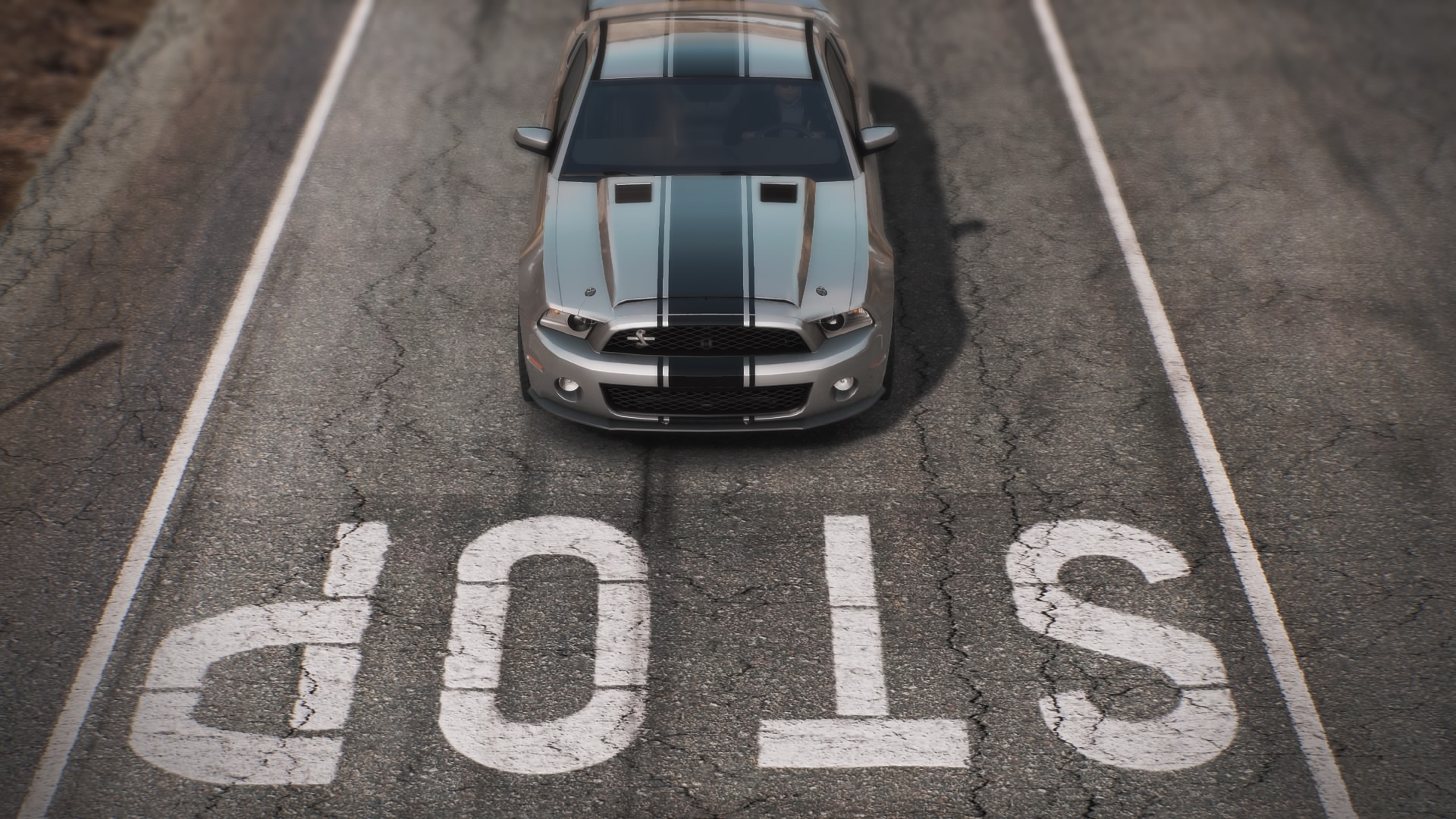 Silver Ford Mustang GT with racing stripes on a road HD Wallpaper