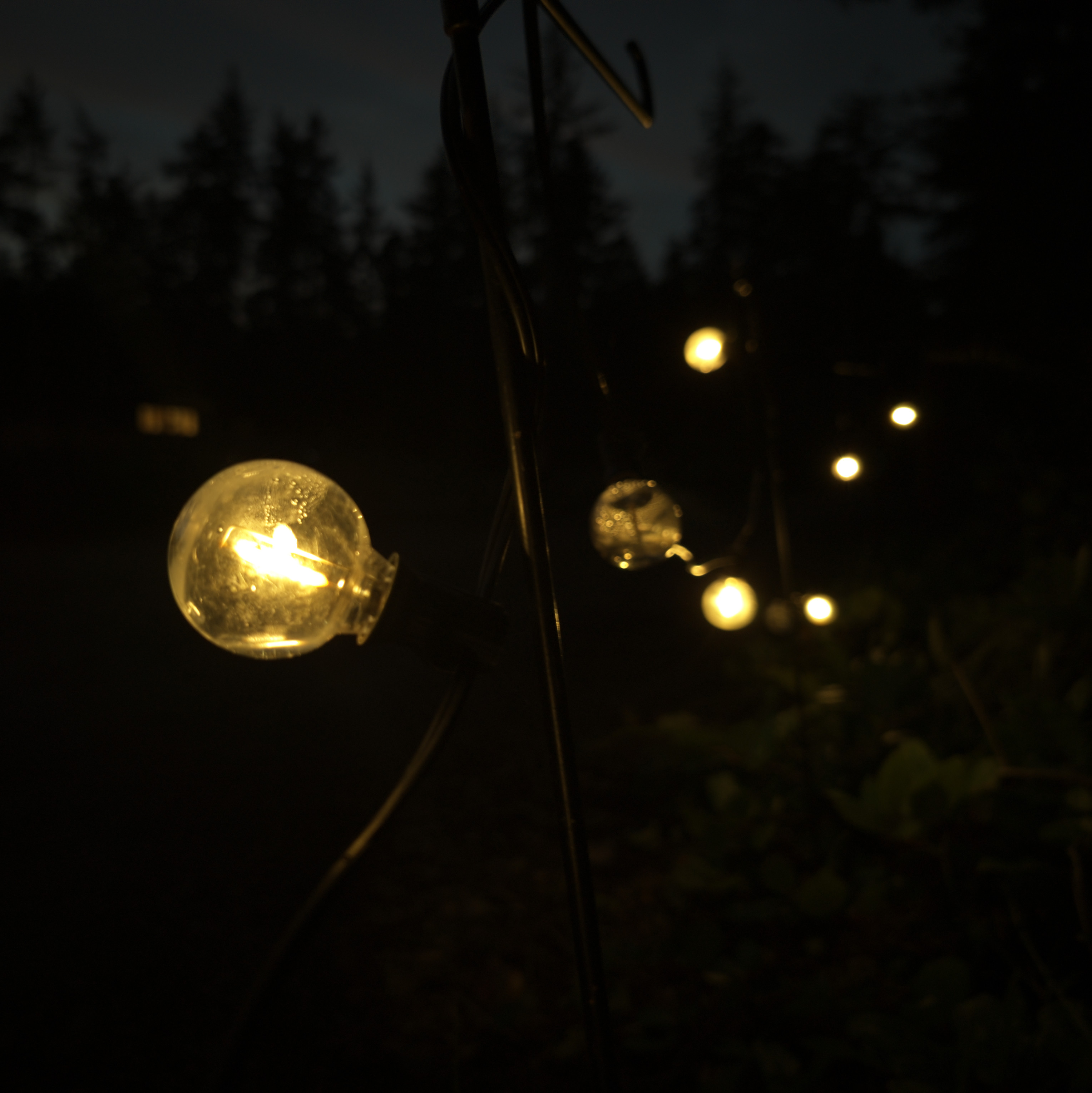 Outdoor string lights at night HD Wallpaper