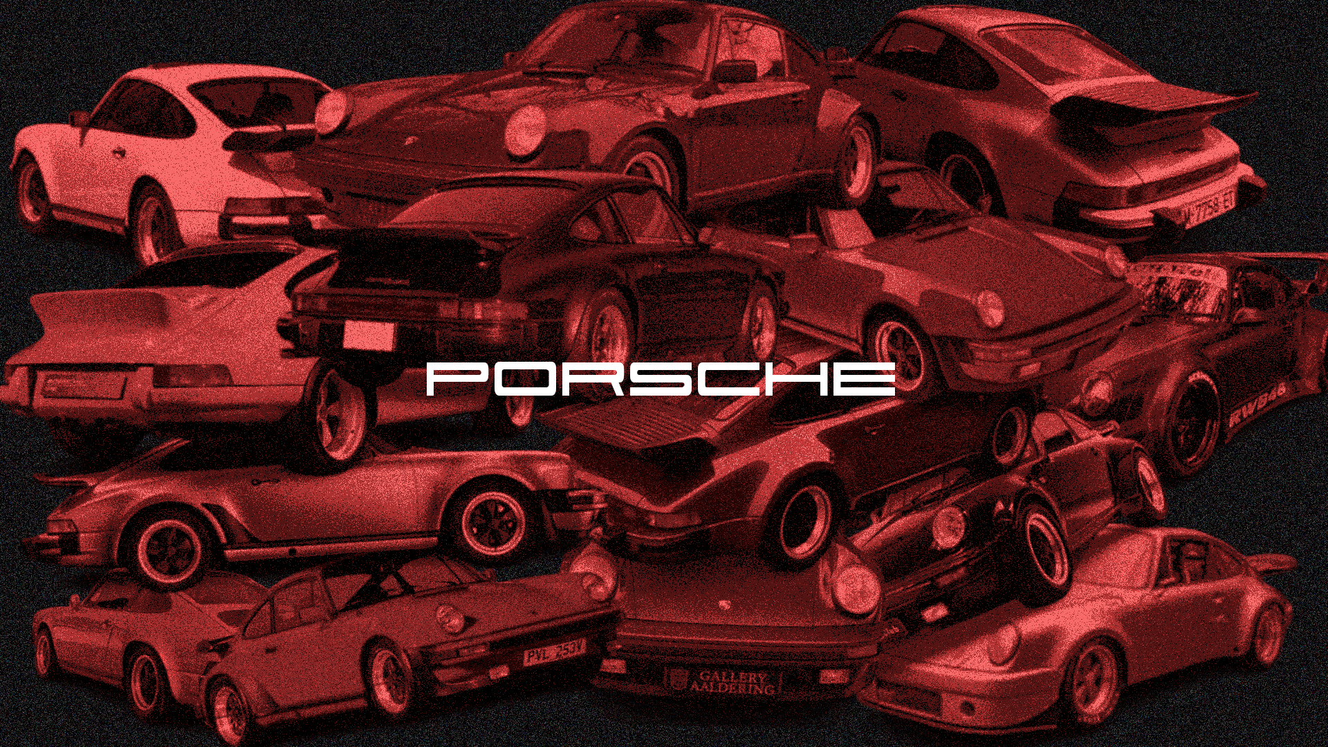 Collage of red Porsche cars with "PORSCHE" text HD Wallpaper