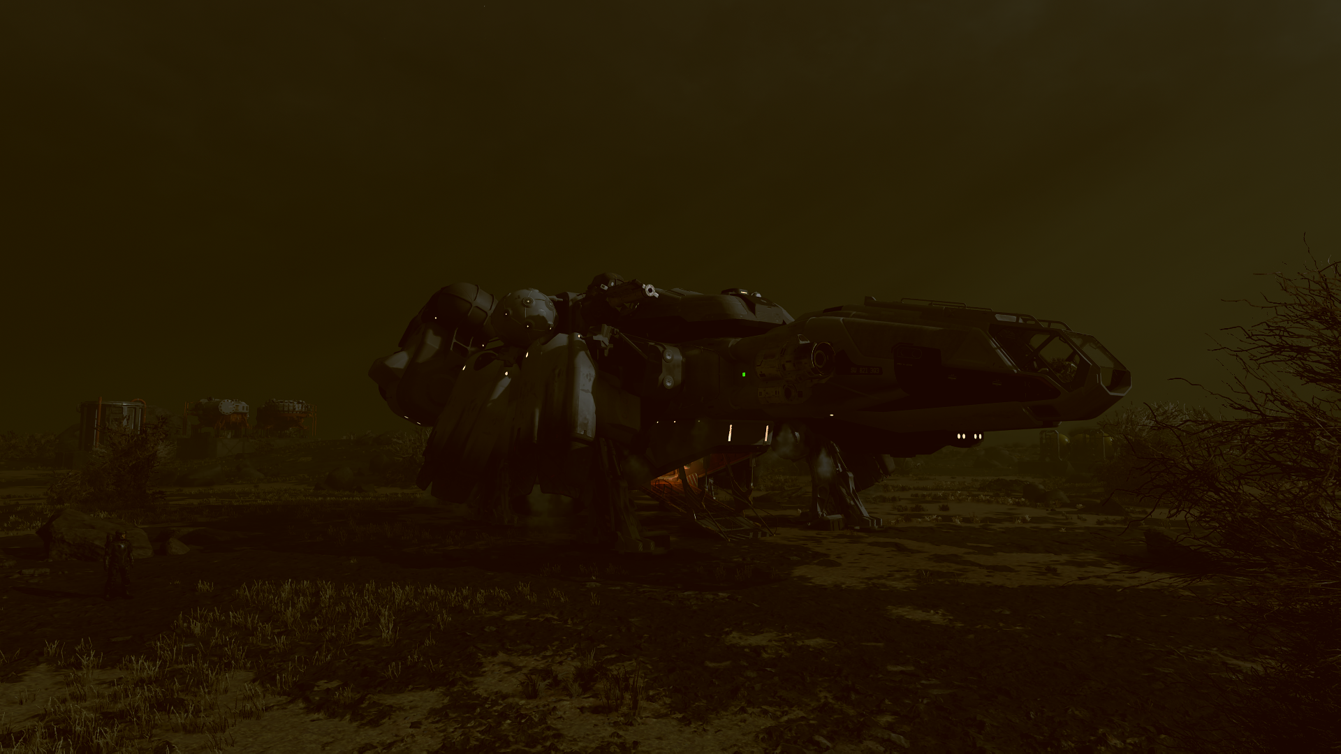 Sci-fi spaceship on a desolate alien planet HD Wallpaper