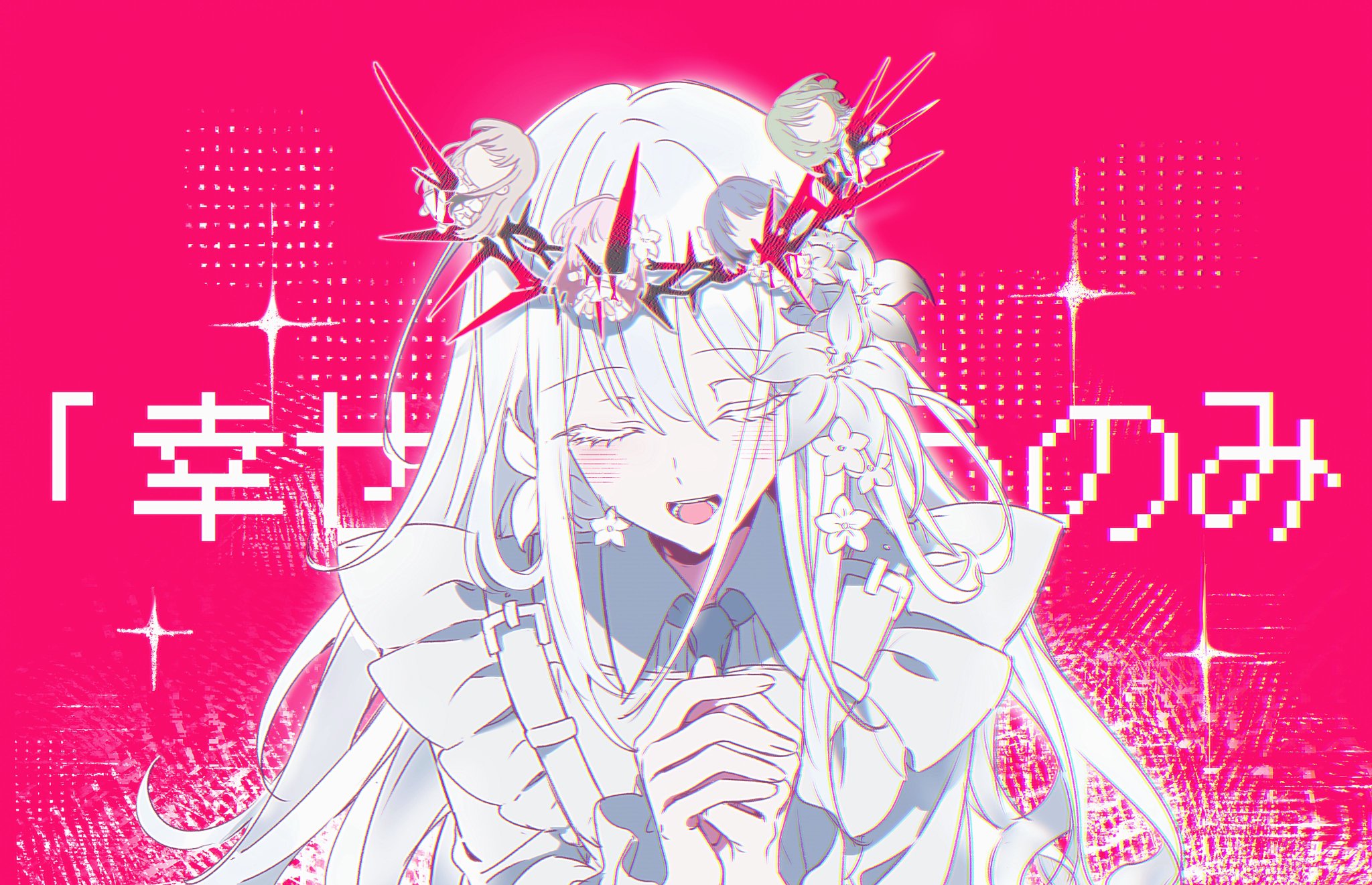 Anime girl with crown and flowers, pink background HD Wallpaper