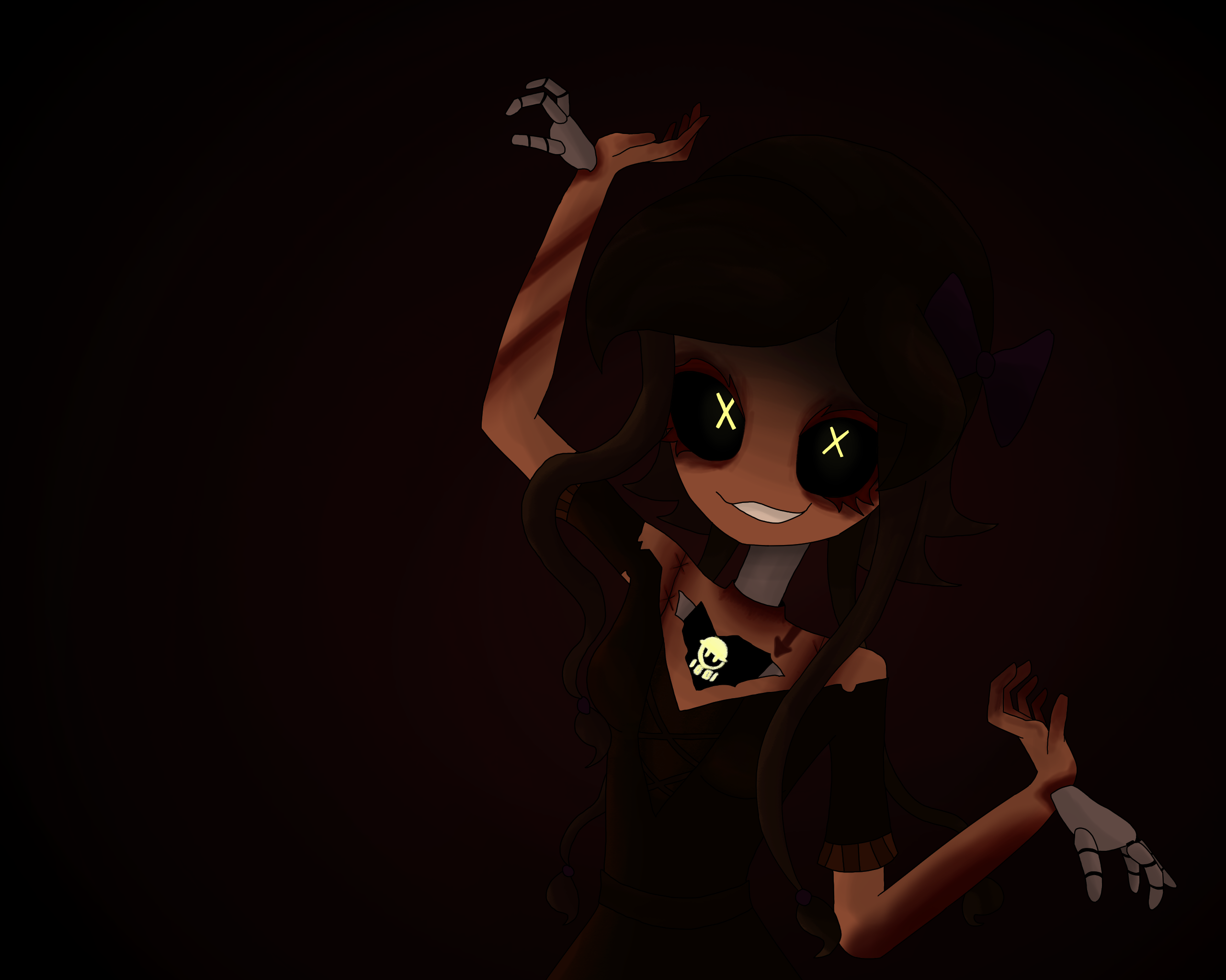 Creepy doll with mechanical arms and glowing eyes HD Wallpaper