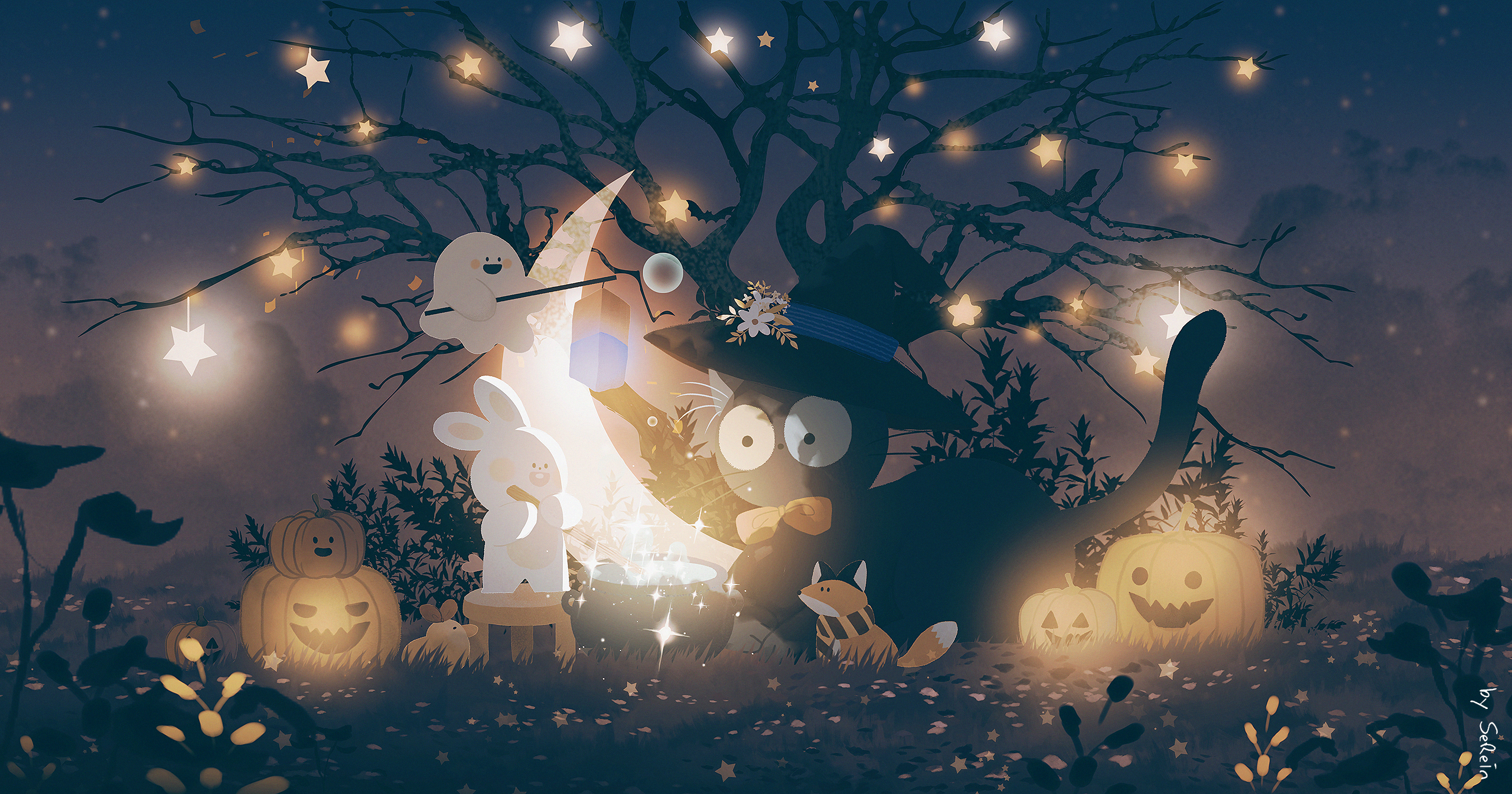 Halloween night with Jiji and friends HD Wallpaper
