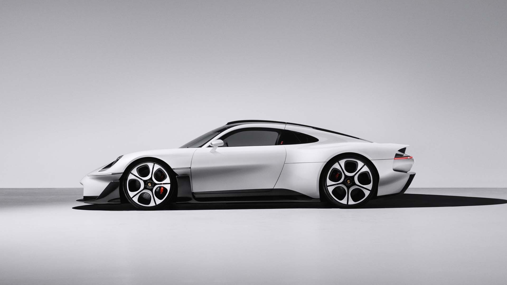 White Porsche concept car with unique wheels HD Wallpaper