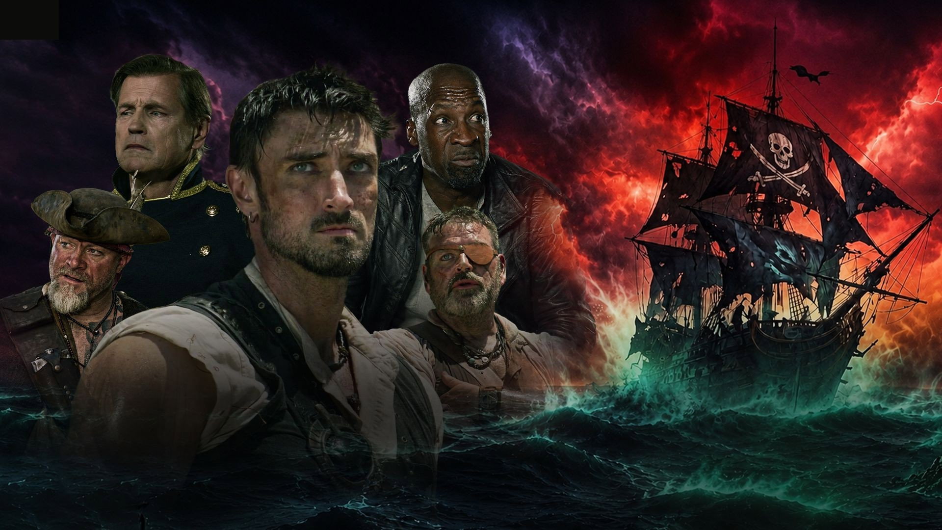 Cursed Waters movie poster with pirates and ship HD Wallpaper