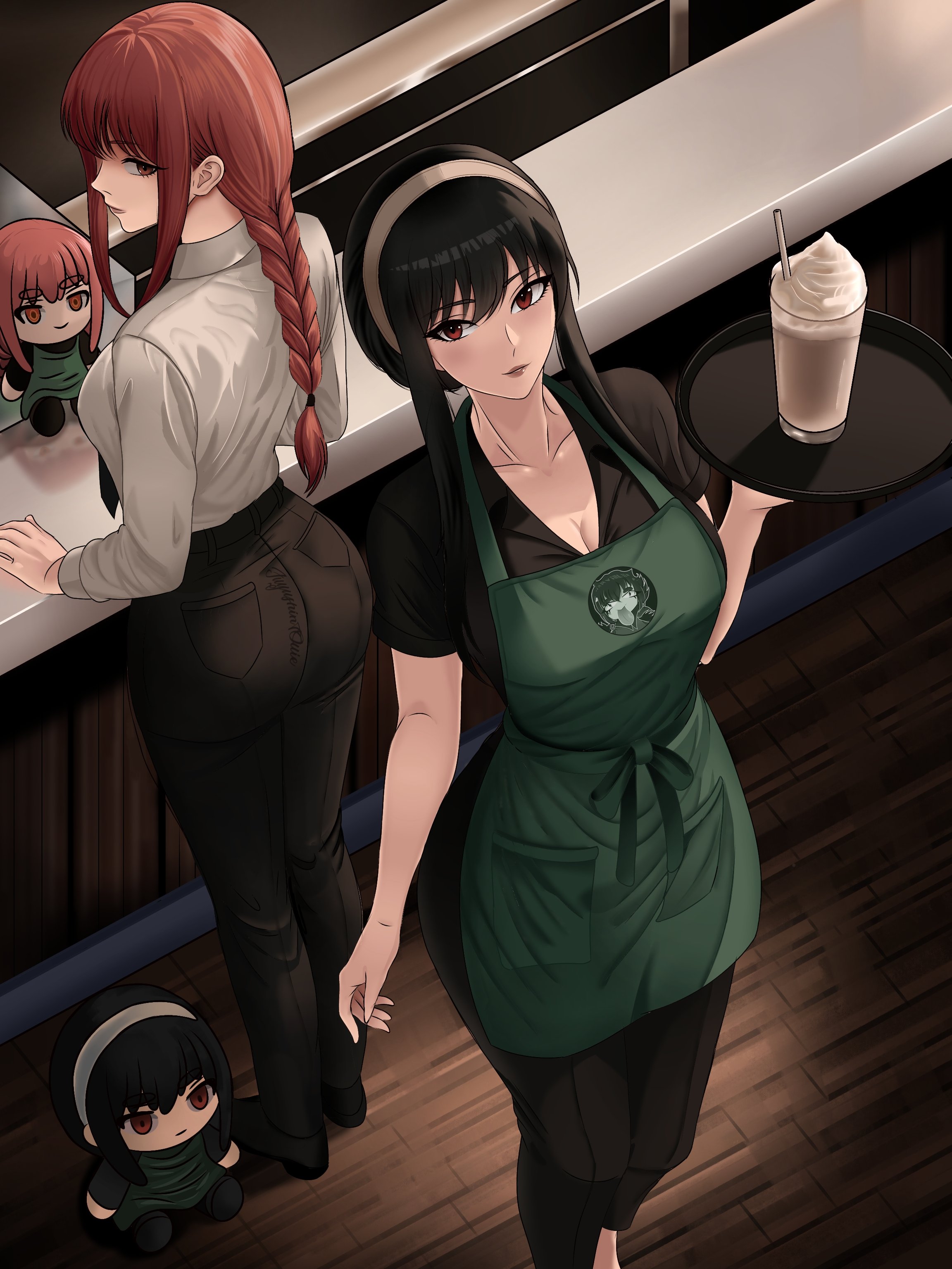 Makima and Yor Forger at a coffee shop HD Wallpaper