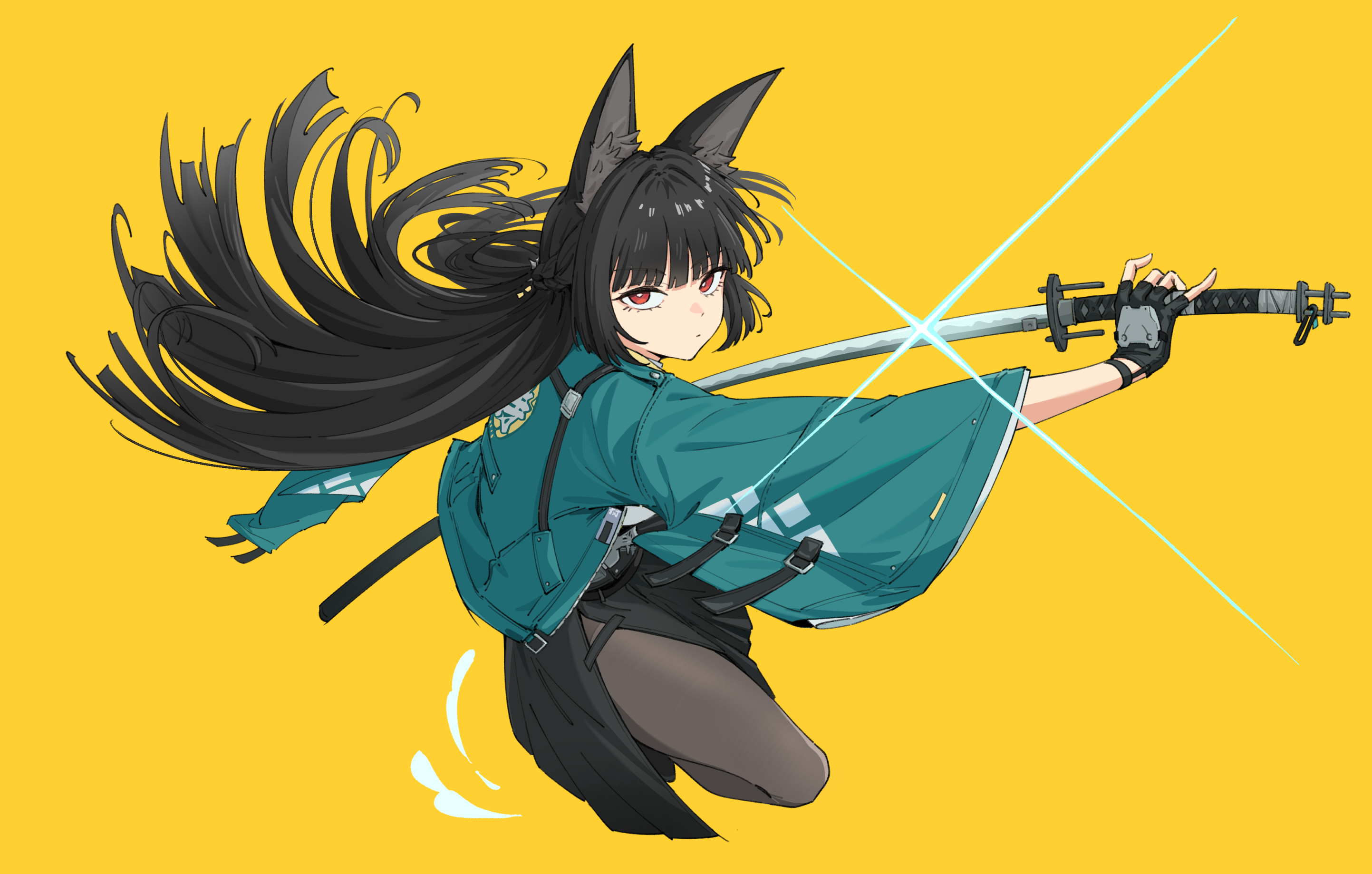 Anime girl with cat ears and katana HD Wallpaper