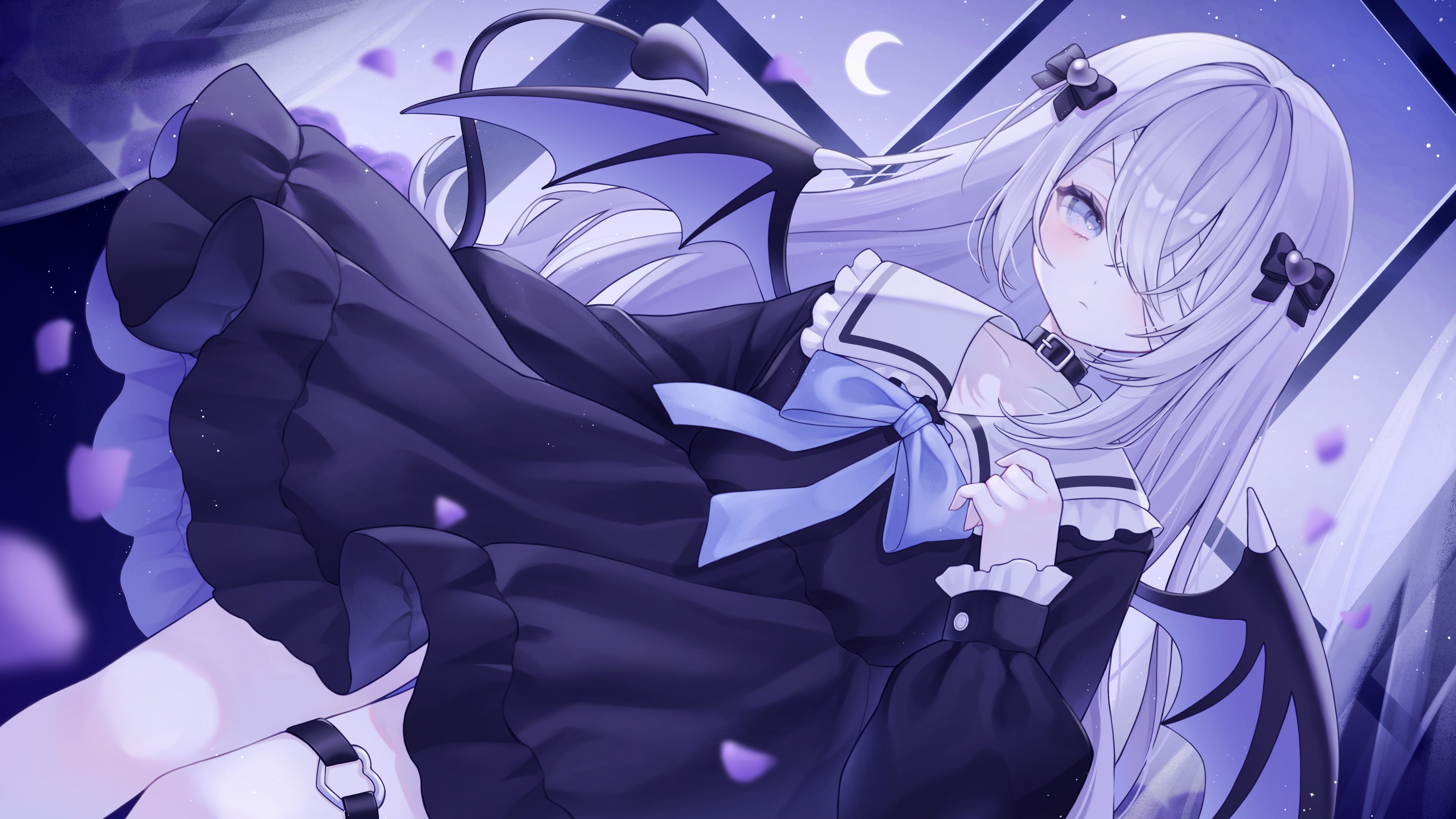 Anime girl with bat wings and dark dress HD Wallpaper