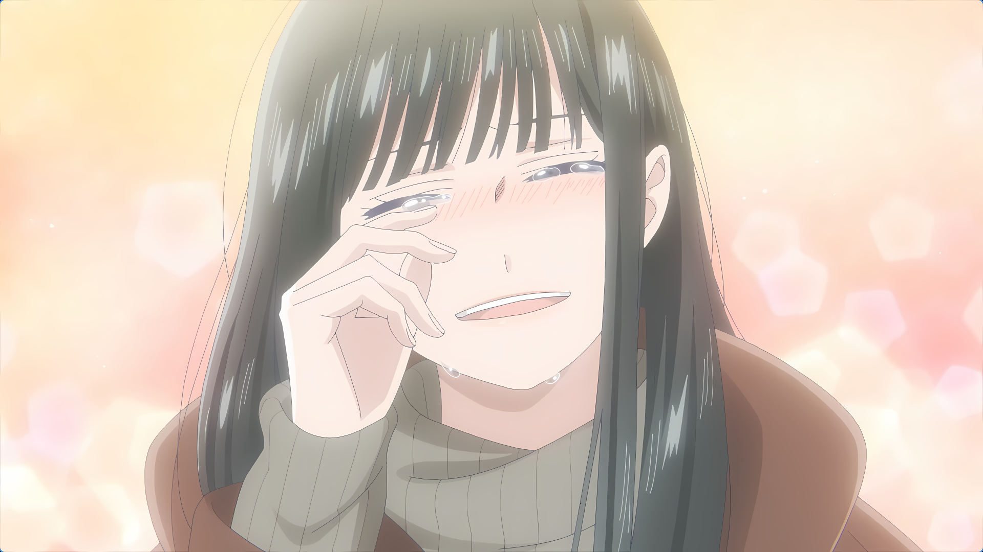 Anime girl crying with a warm, soft background HD Wallpaper
