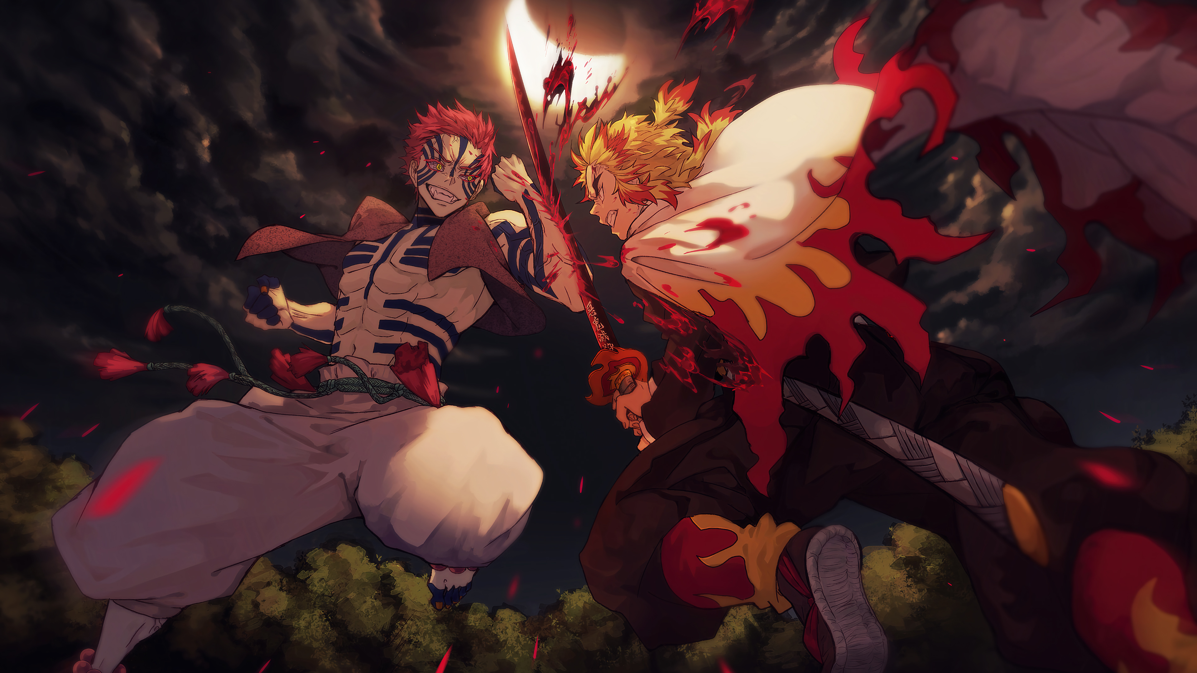 Akaza and Rengoku fighting in Demon Slayer HD Wallpaper