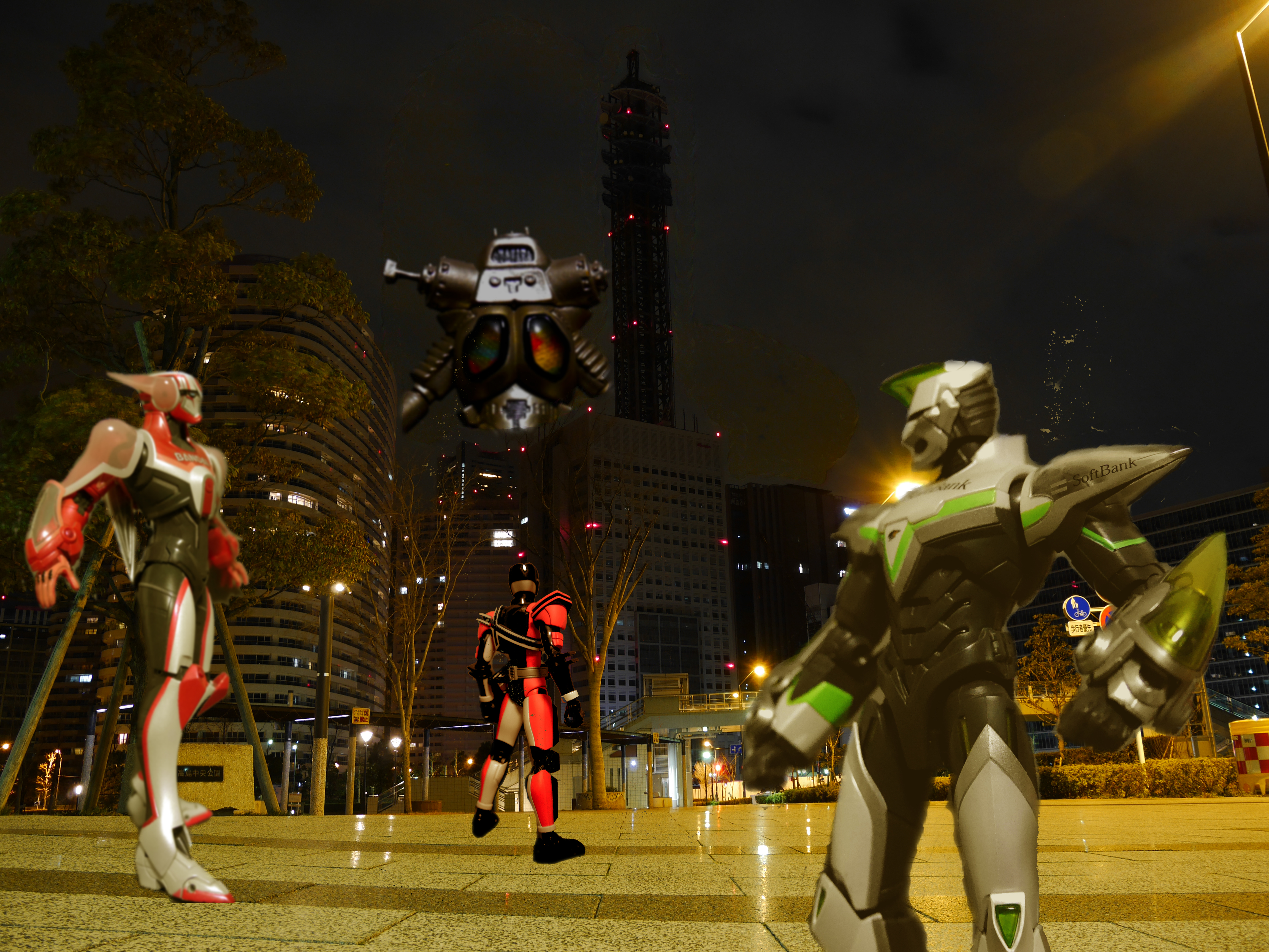 Tiger and Bunny 4K figures in city at night HD Wallpaper
