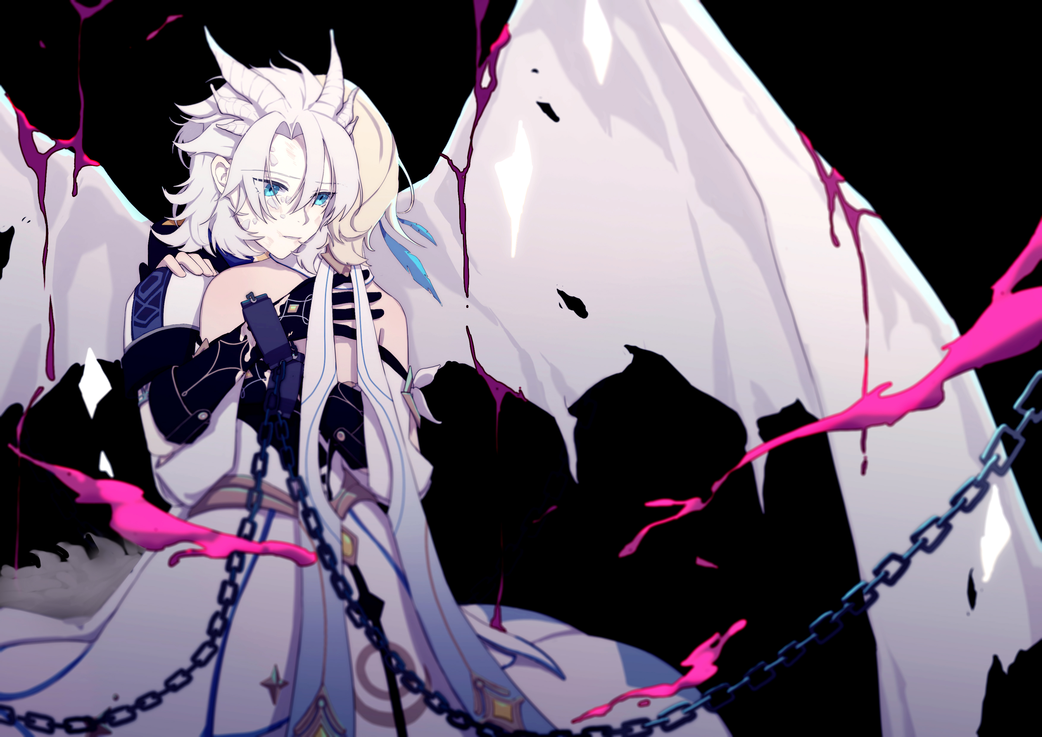 Albedo from Genshin Impact with wings and chains HD Wallpaper