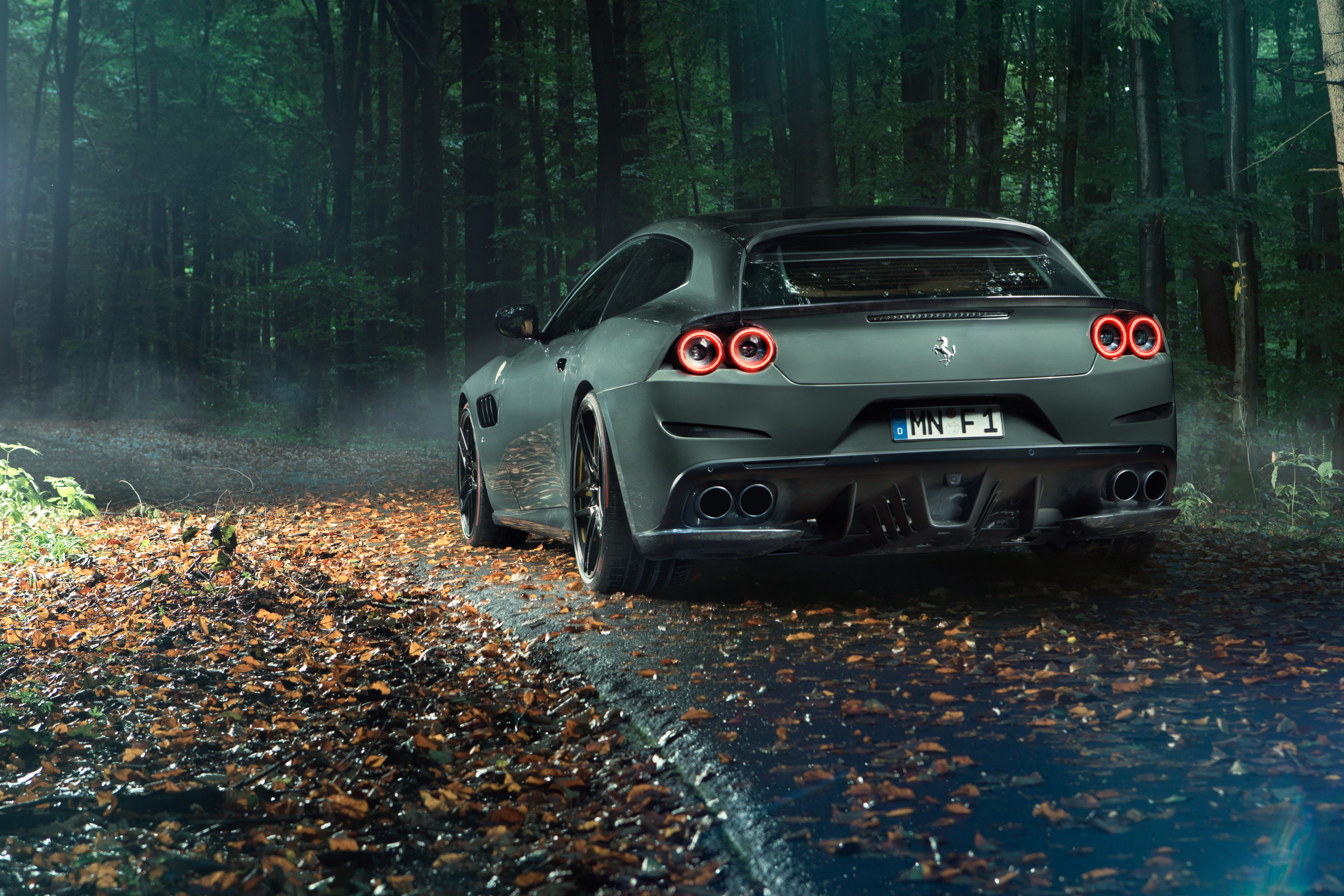 Novitec Rosso Ferrari GTC4Lusso in a Forest HD Wallpaper