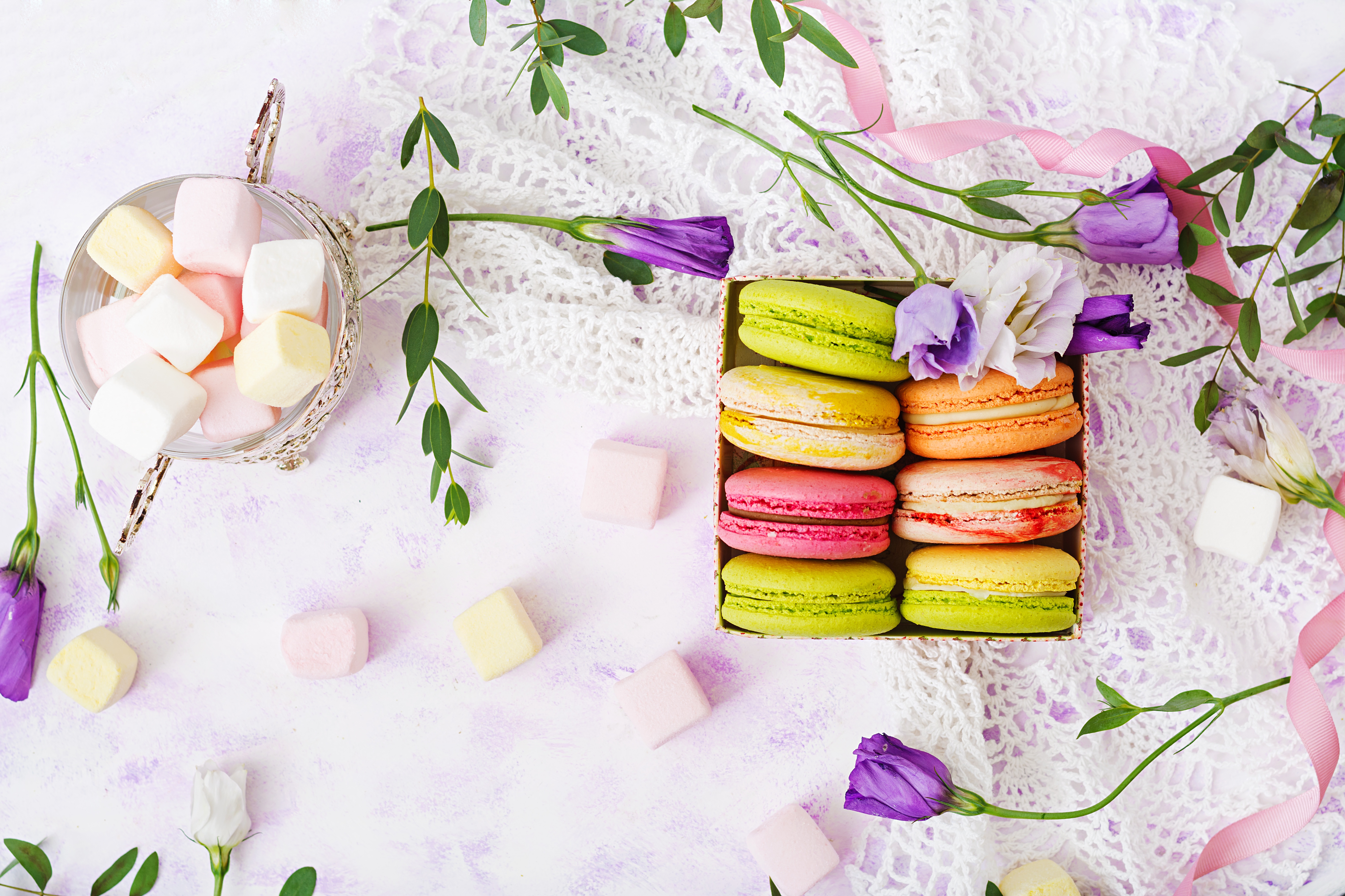 Macarons and Marshmallows Still Life 4K HD Wallpaper
