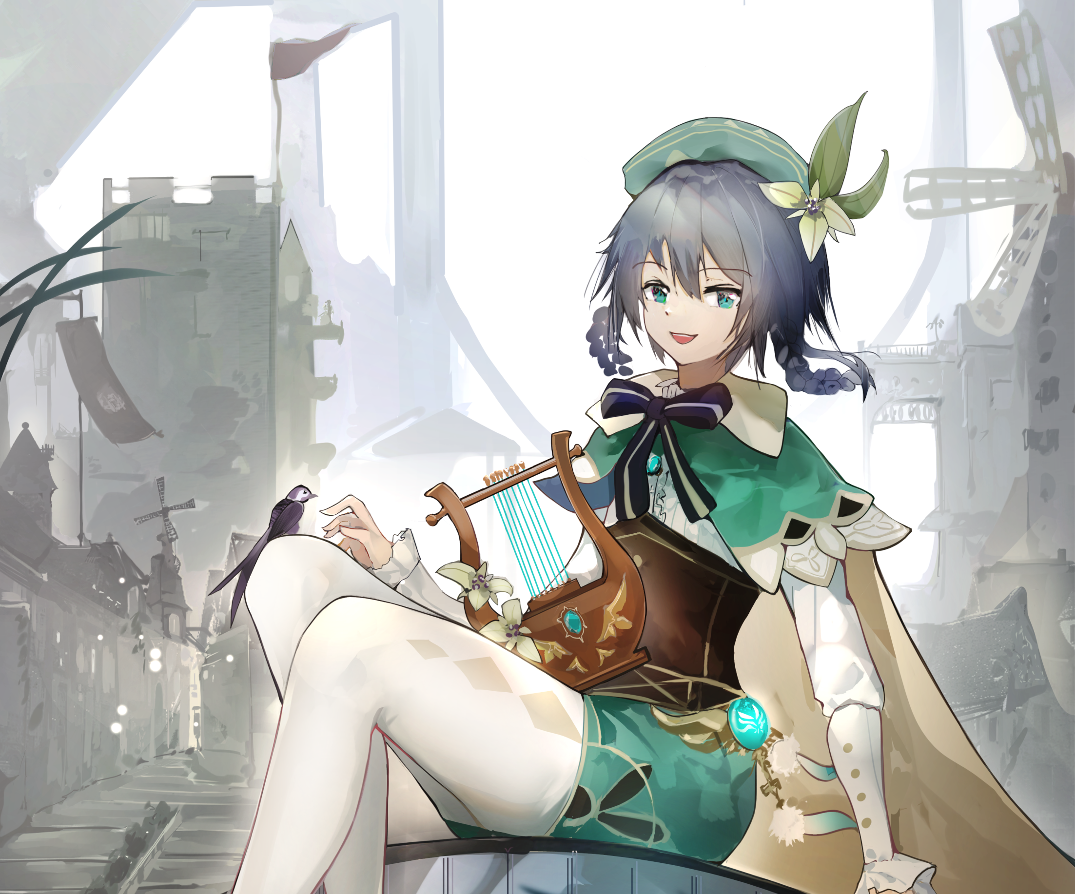 Venti from Genshin Impact with a lyre HD Wallpaper