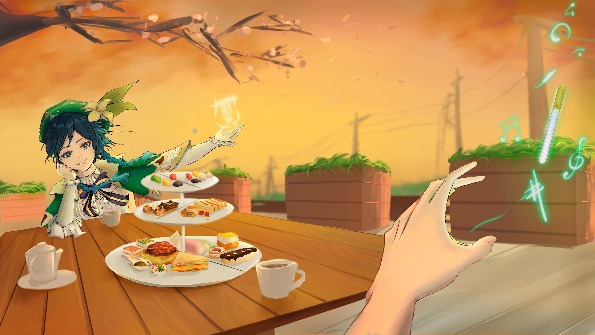 Venti from Genshin Impact at a tea party HD Wallpaper