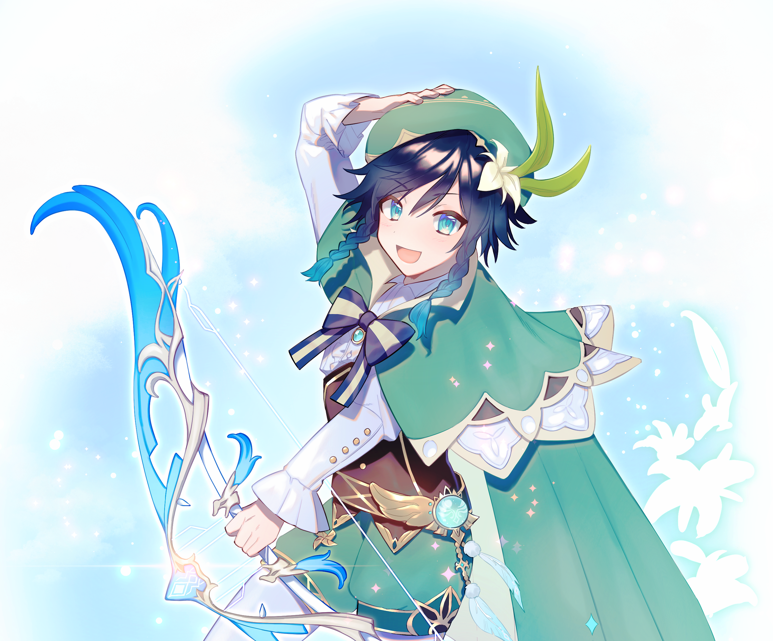 Venti from Genshin Impact with a bow HD Wallpaper