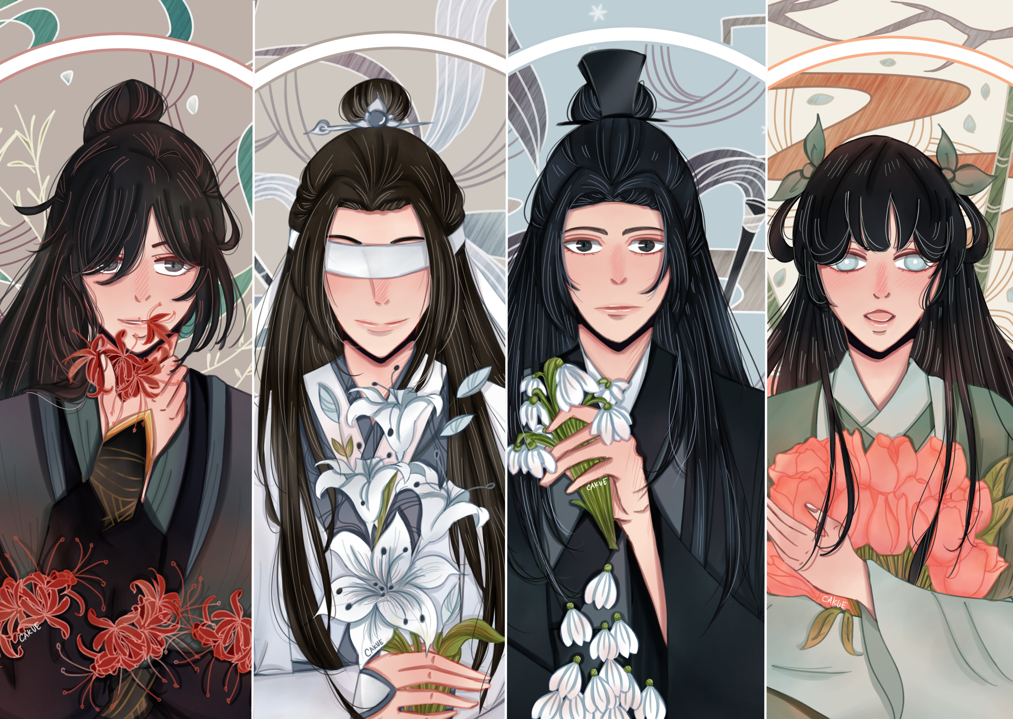 Mo Dao Zu Shi characters with flowers HD Wallpaper