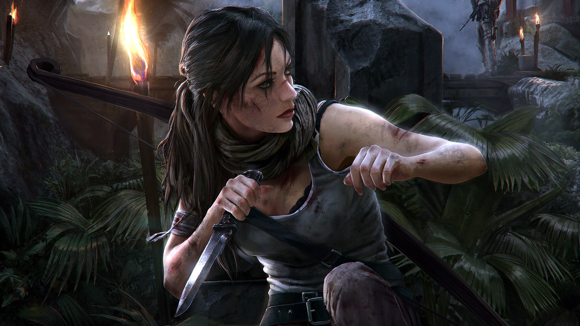 Lara Croft from Tomb Raider holding a knife HD Wallpaper