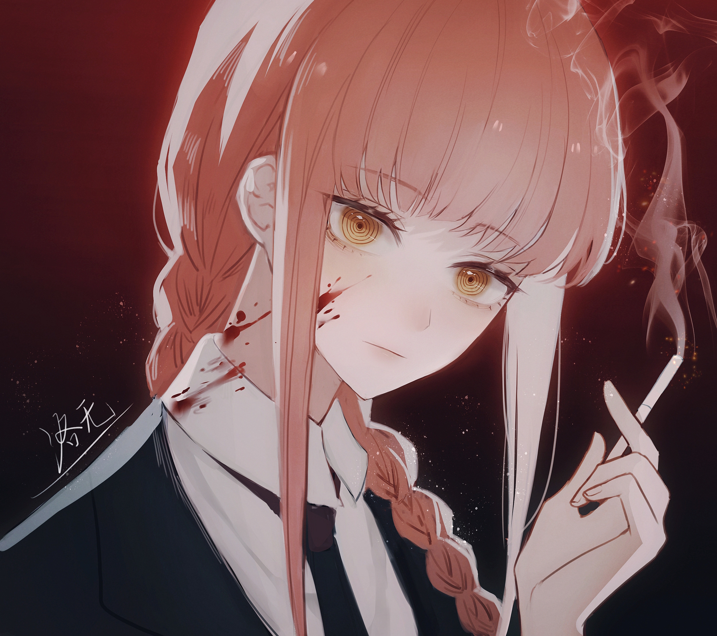 Makima from Chainsaw Man smoking HD Wallpaper