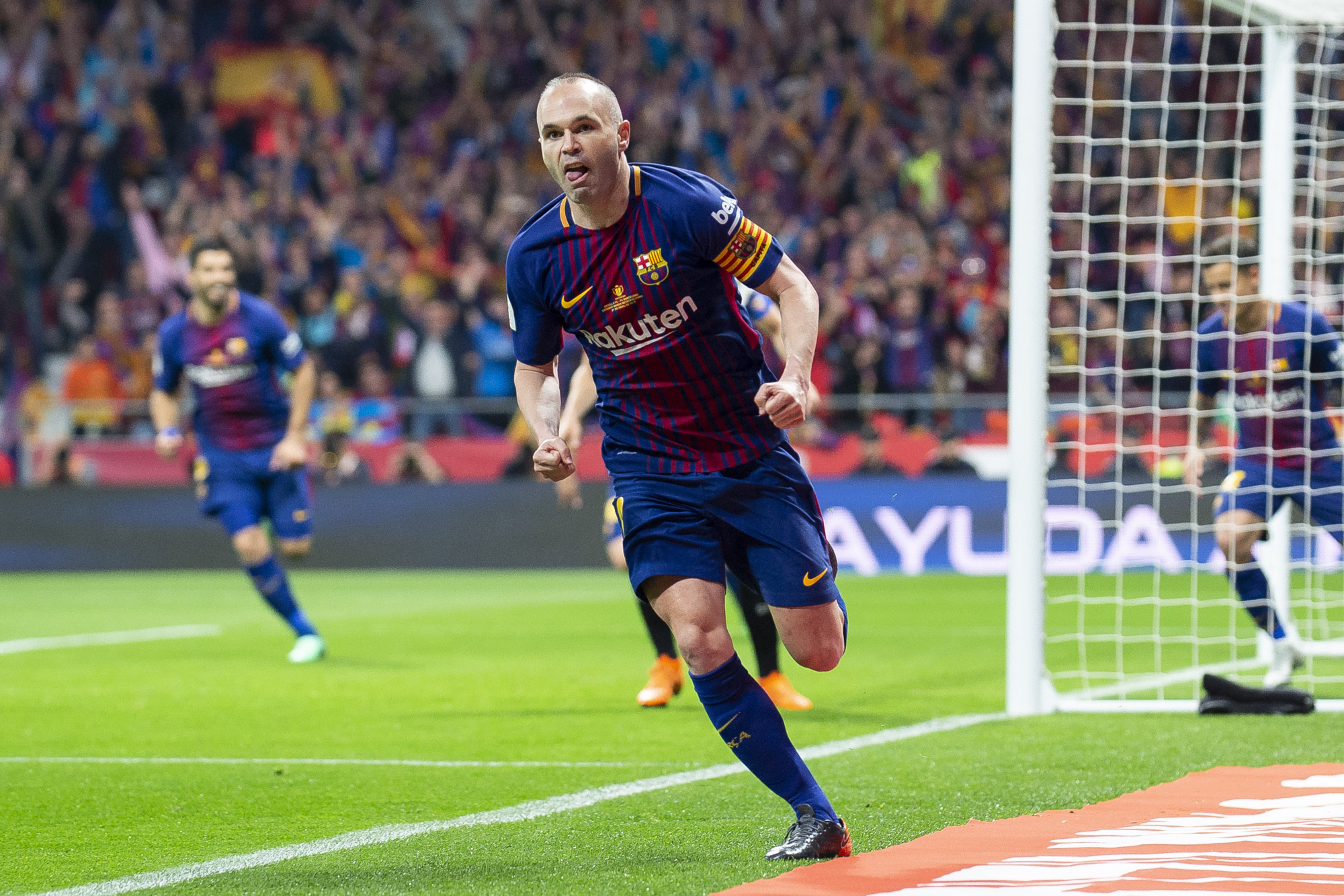 Andrés Iniesta from FC Barcelona celebrating a goal HD Wallpaper