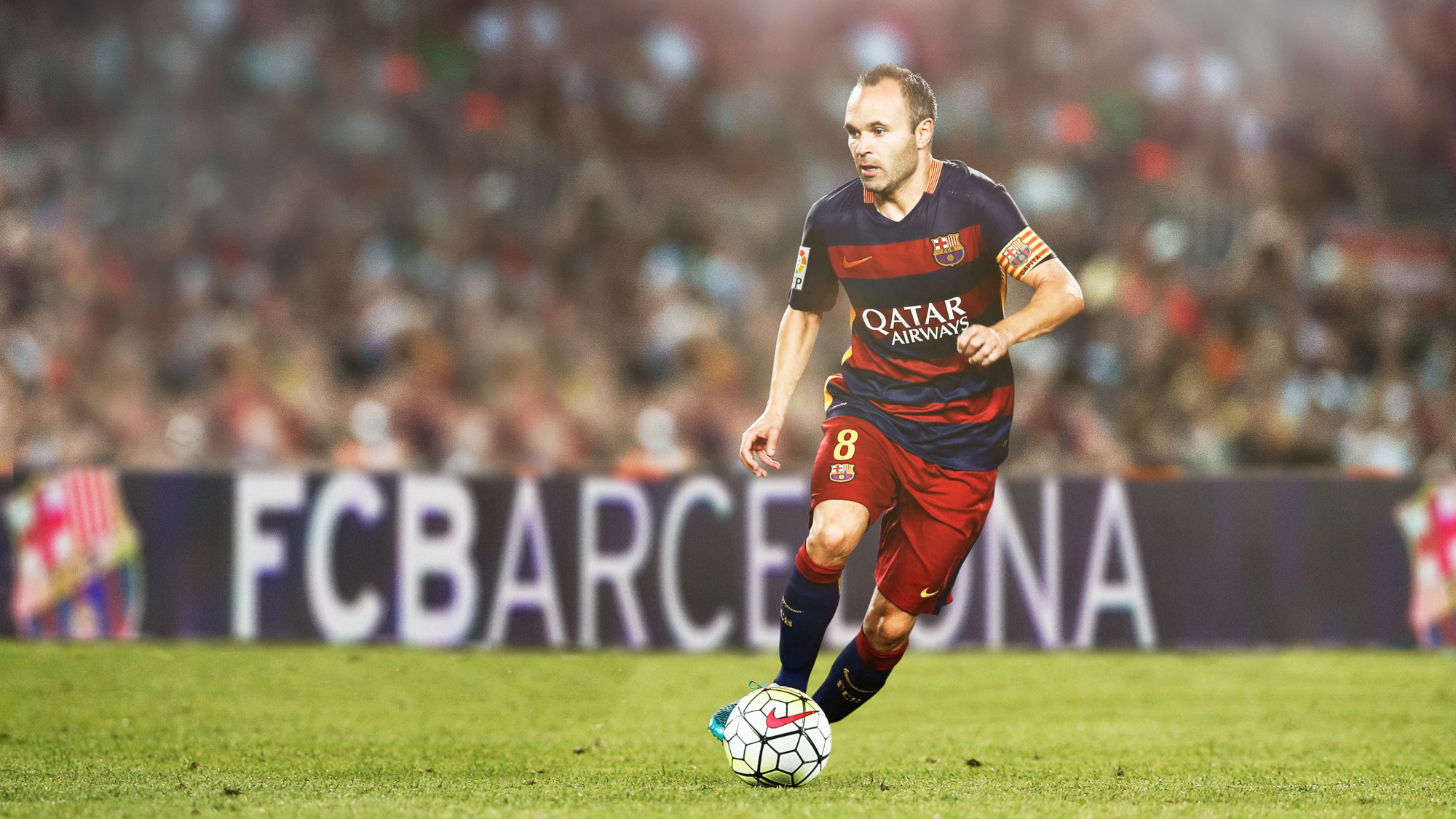 Andrés Iniesta playing soccer for FC Barcelona HD Wallpaper