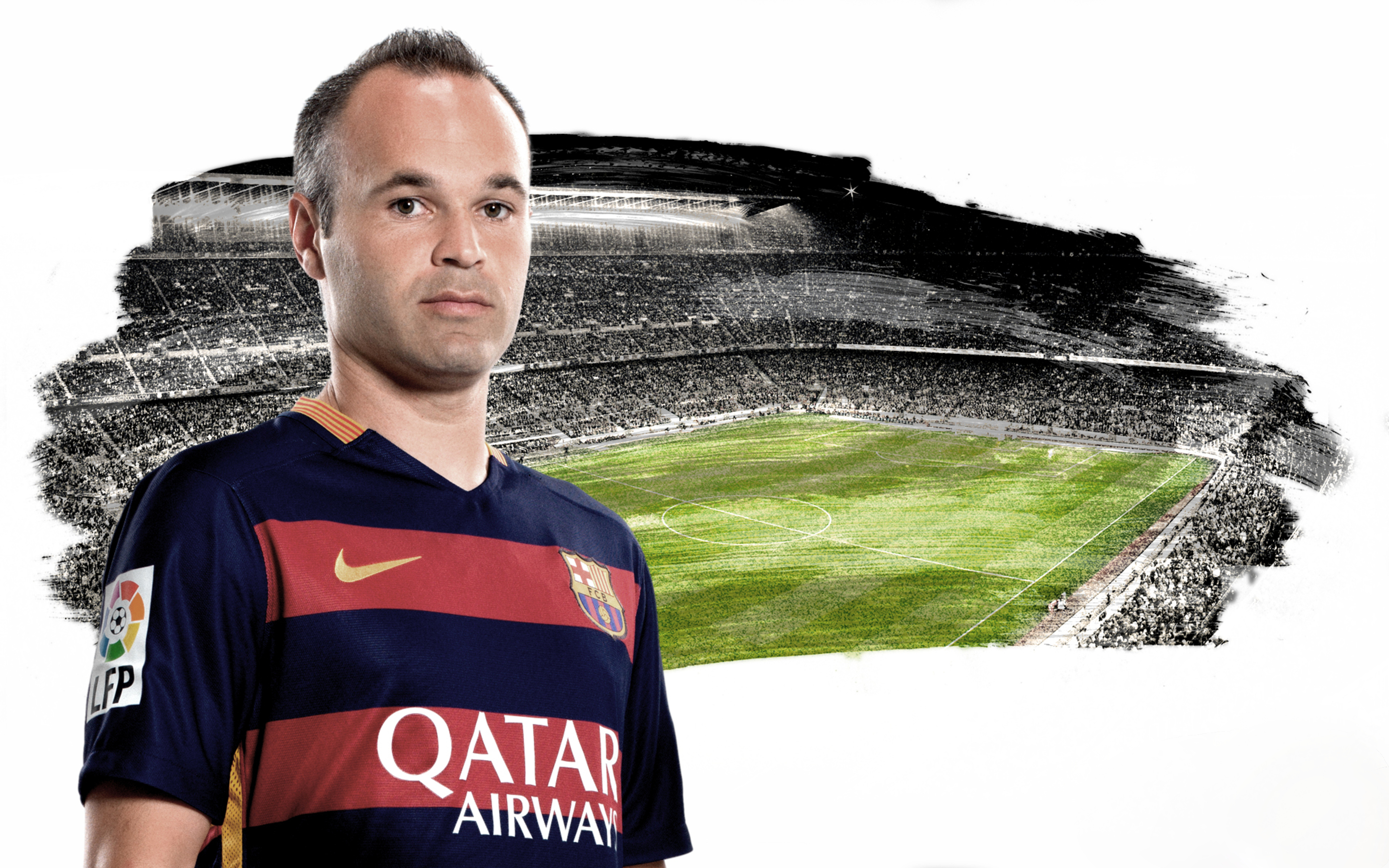 Andrés Iniesta in FC Barcelona uniform with stadium background HD Wallpaper
