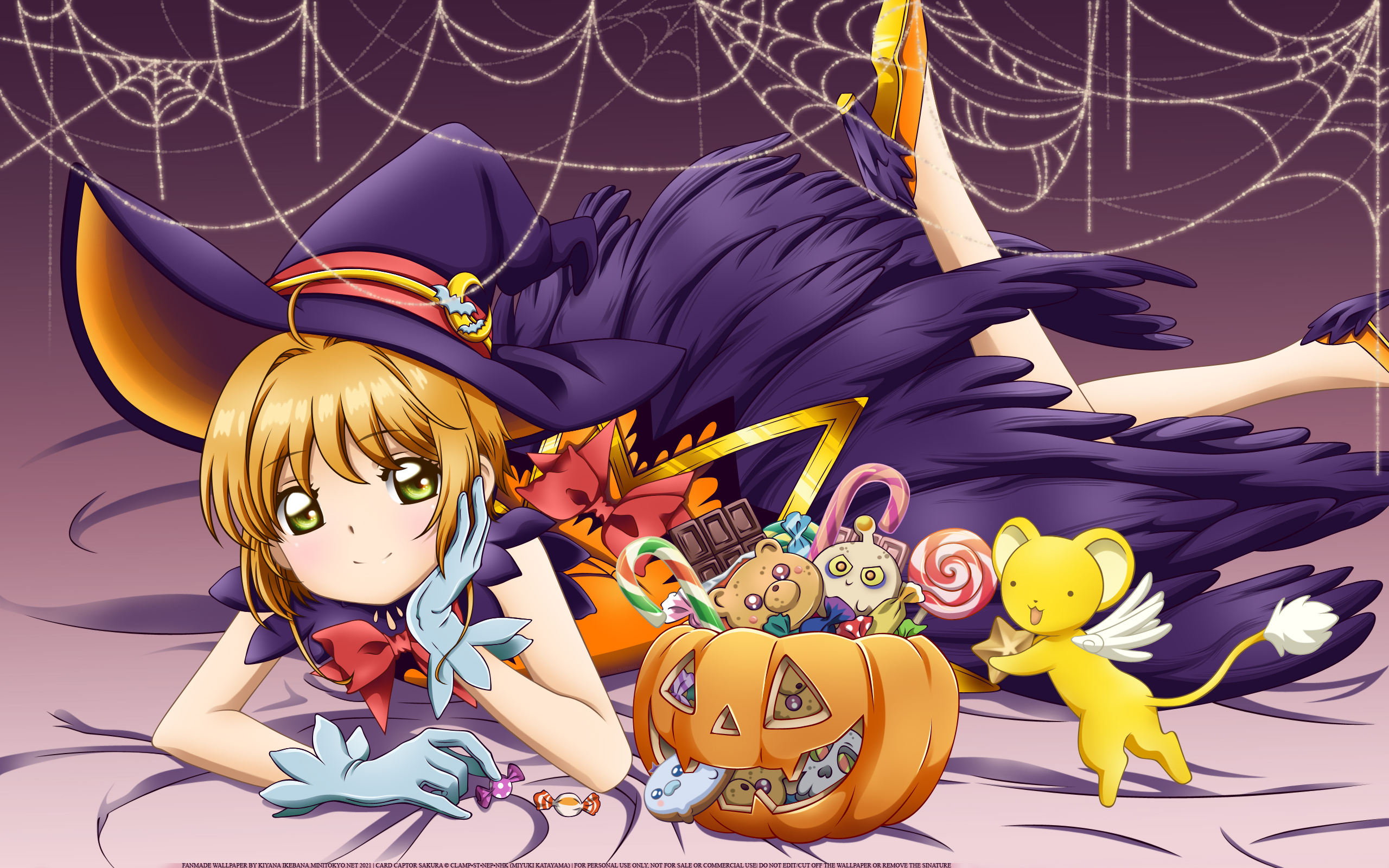 Sakura Kinomoto and Keroberos from Cardcaptor Sakura in Halloween costumes HD Wallpaper