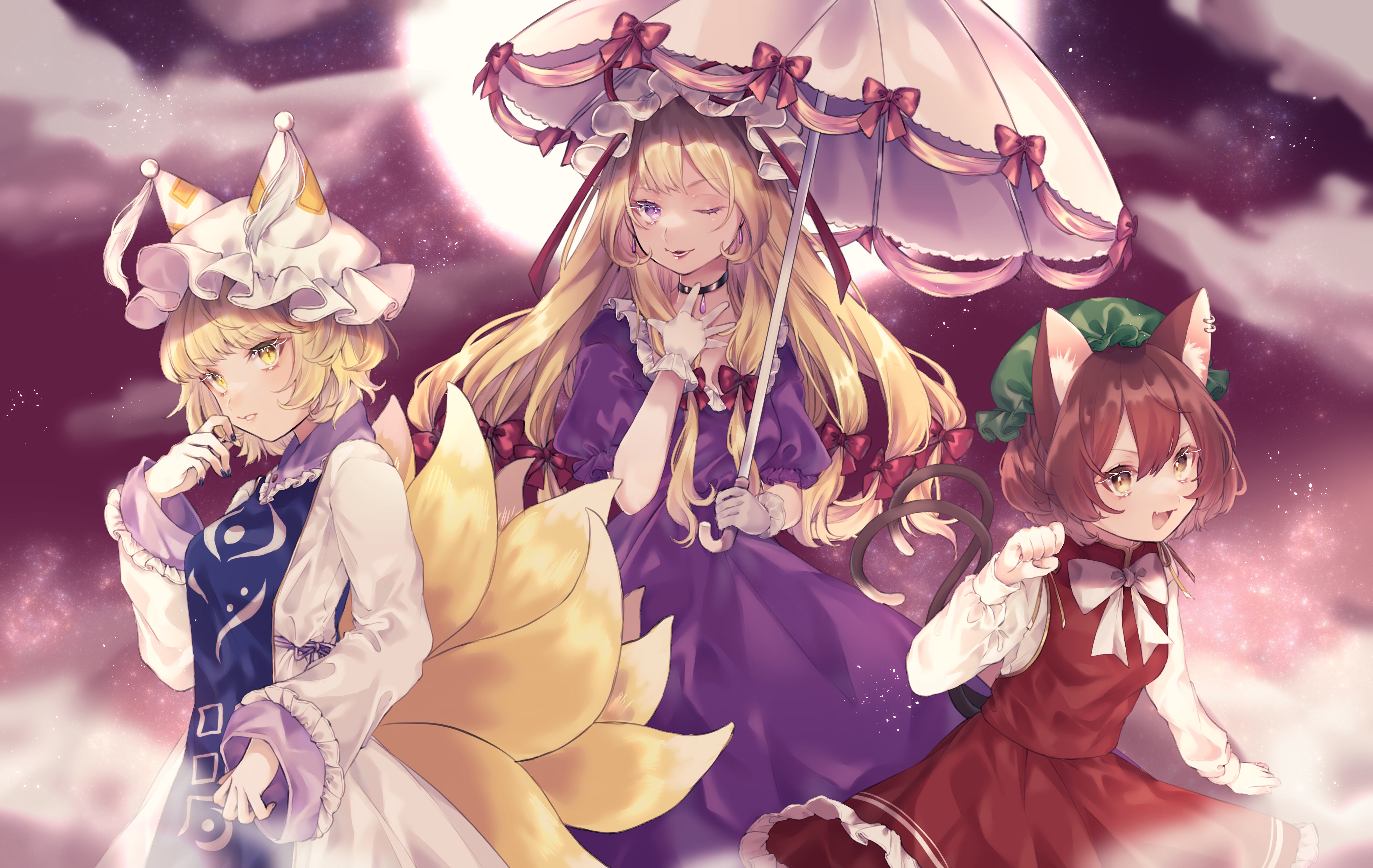 Yukari Yakumo, Ran Yakumo, and Chen from Touhou HD Wallpaper
