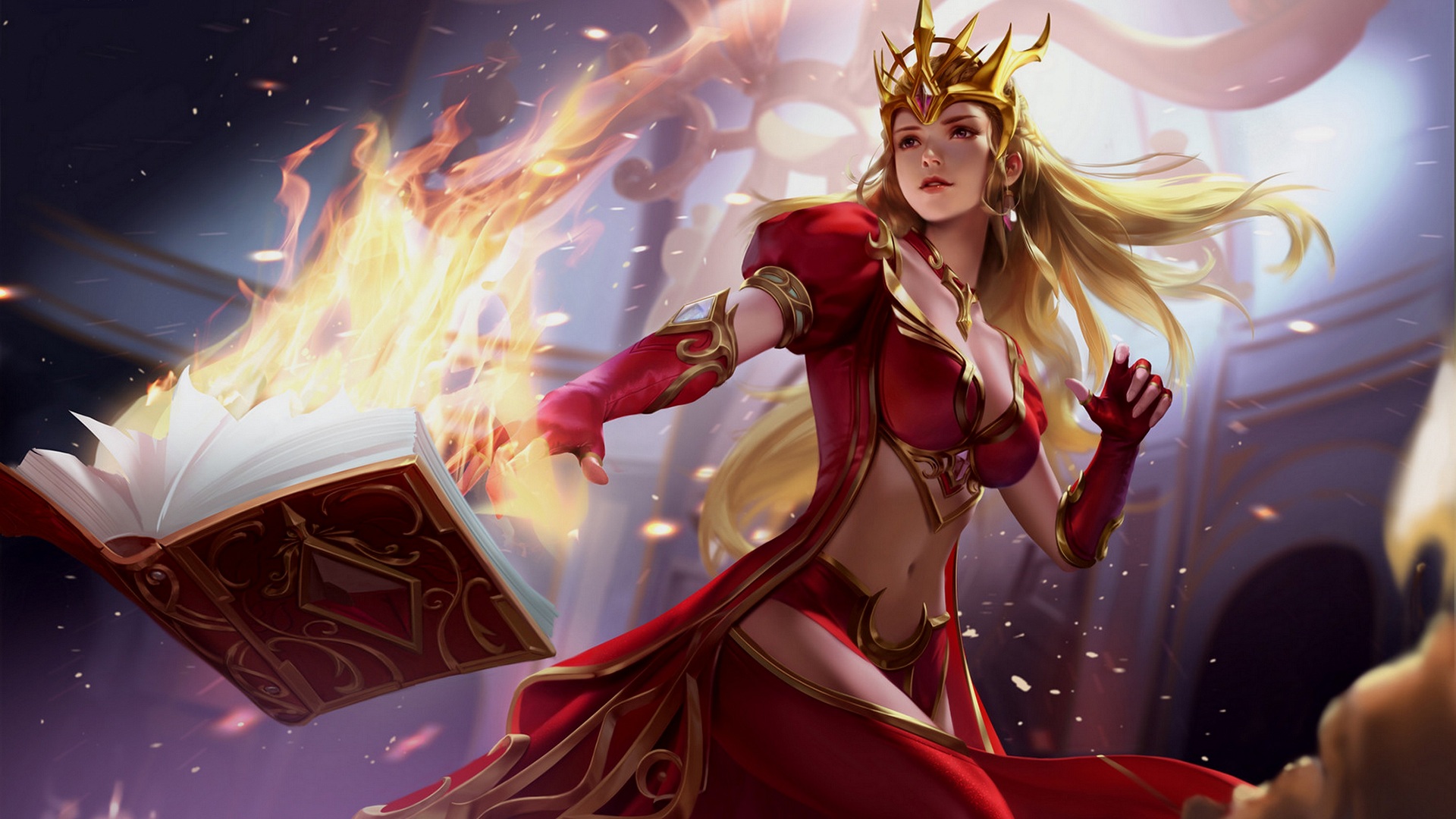 Fantasy Woman with Fiery Book HD Wallpaper