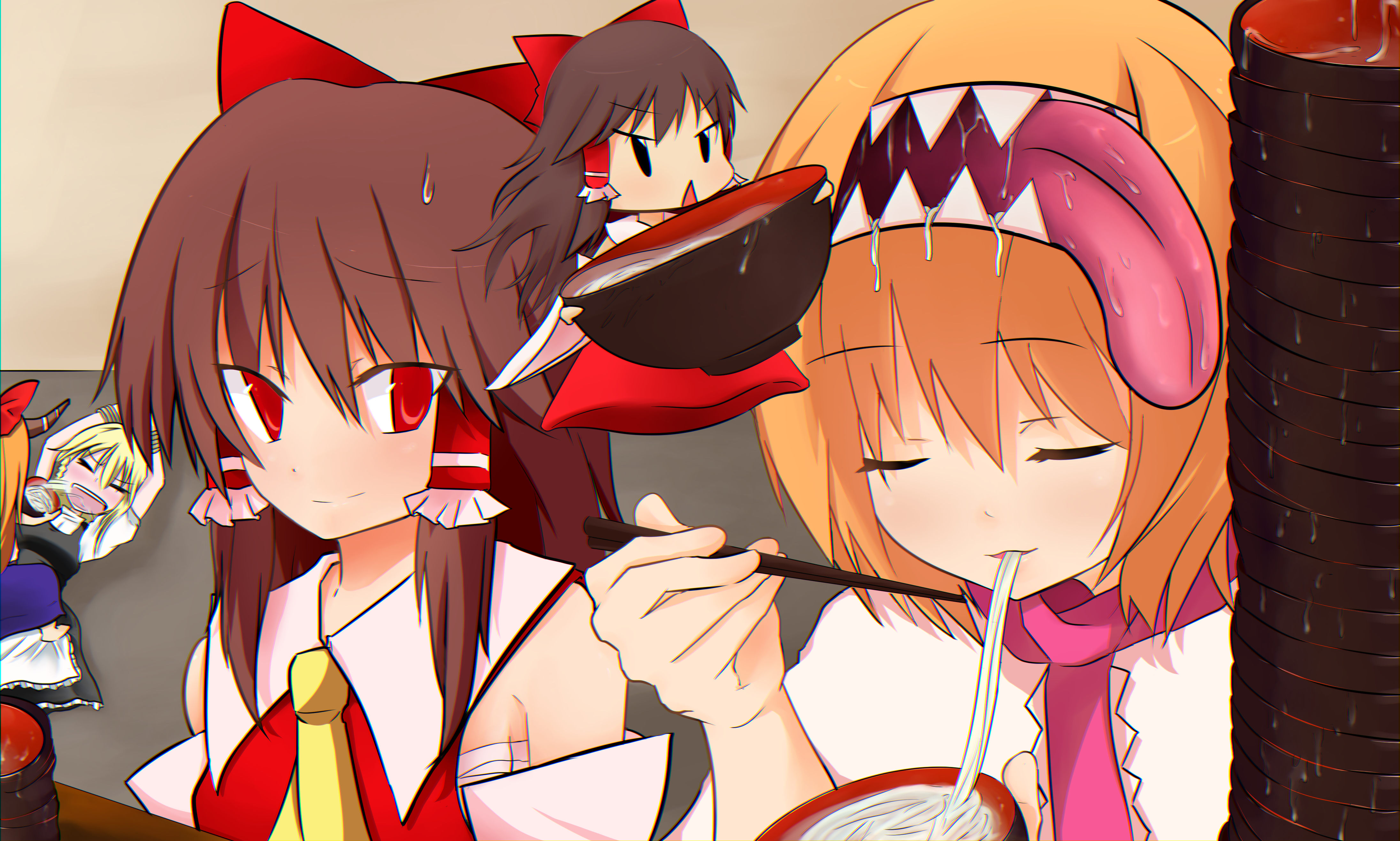 Touhou 4K: Reimu Hakurei, Marisa Kirisame, Alice Margatroid, Suika Ibuki HD Wallpaper