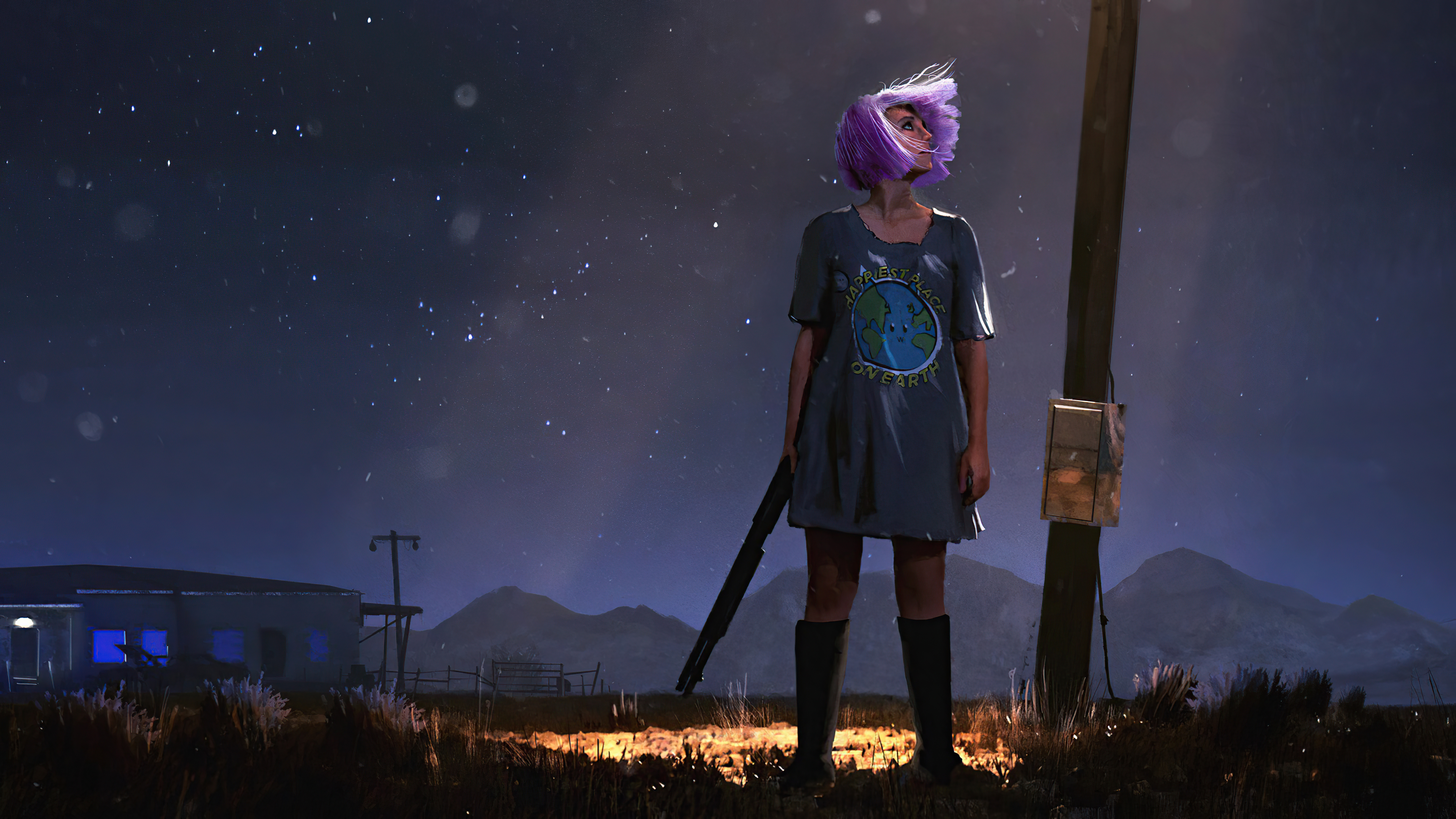 Girl with purple hair and shotgun in PlayerUnknowns Battlegrounds 4K HD Wallpaper