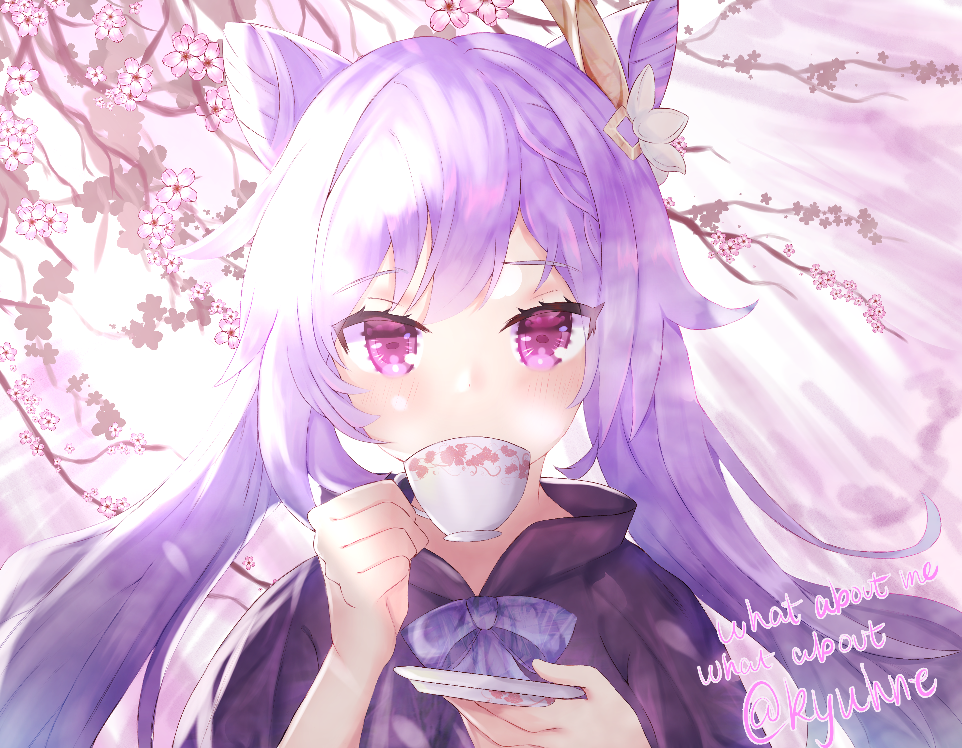 Keqing from Genshin Impact drinking tea HD Wallpaper