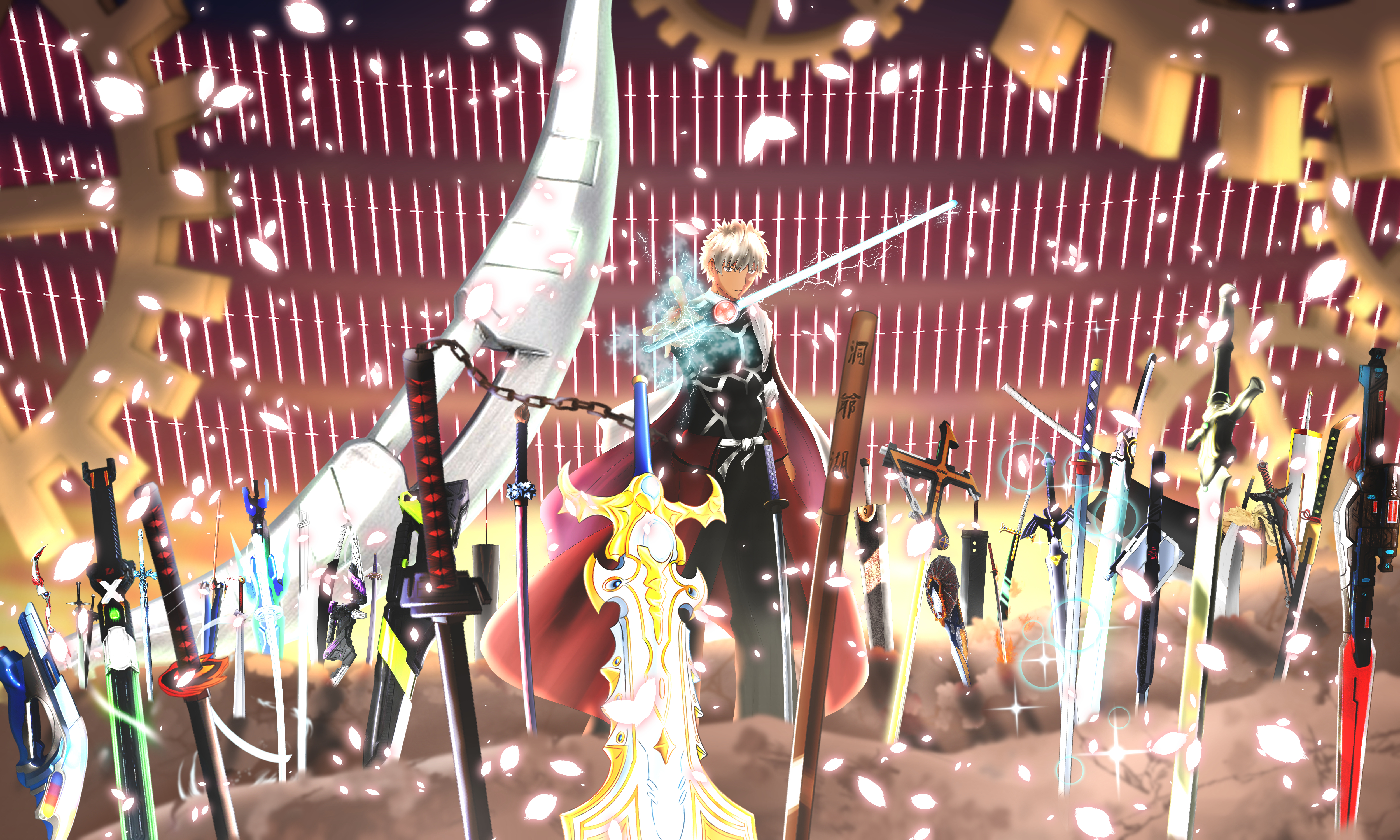 Archer from Fate/Grand Order surrounded by swords HD Wallpaper